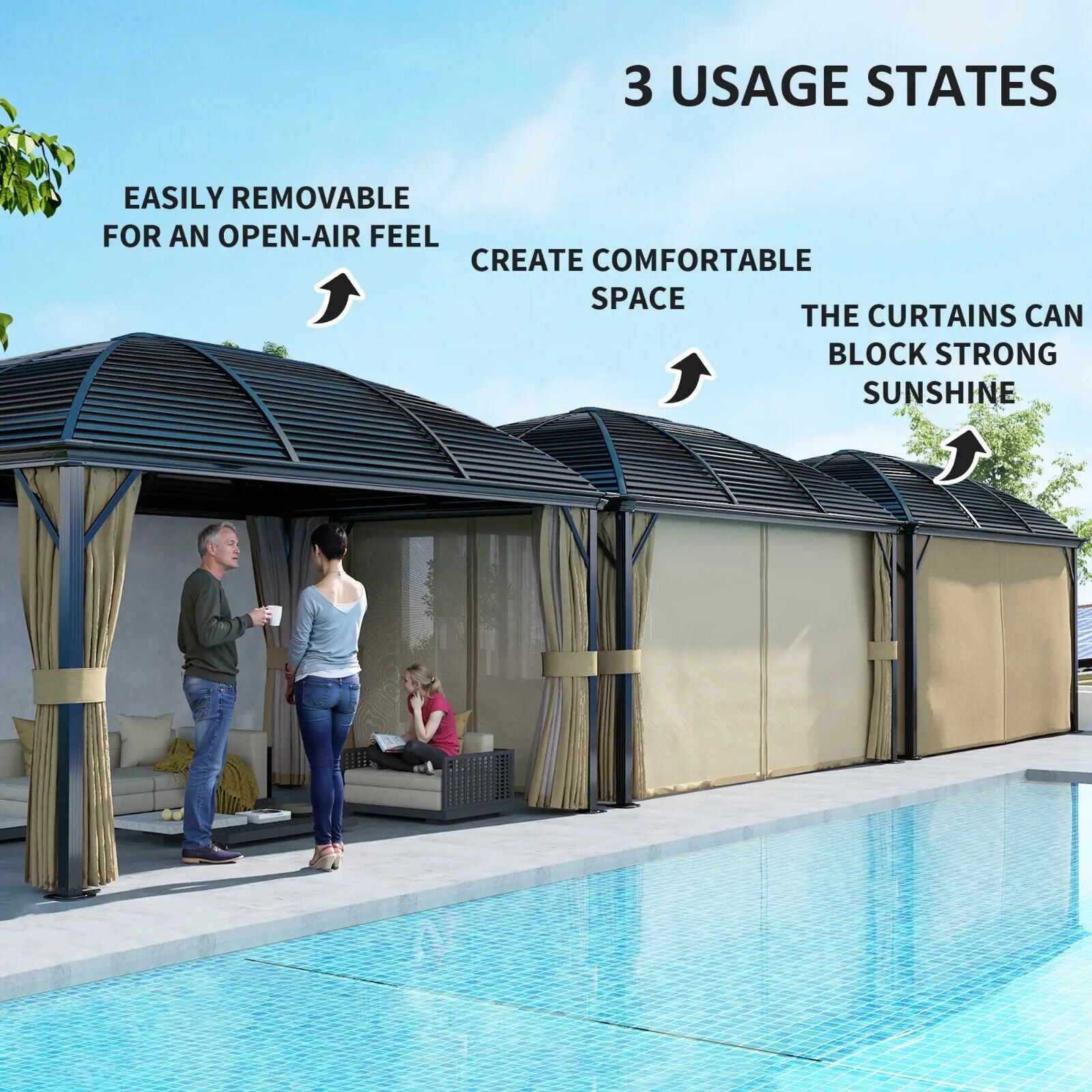3 x 4m Hardtop Garden Gazebo Steel Roof Heavy Duty Pavilion with Sides Shelter - Home and Garden Furniture Shop - #rustic - furniture#