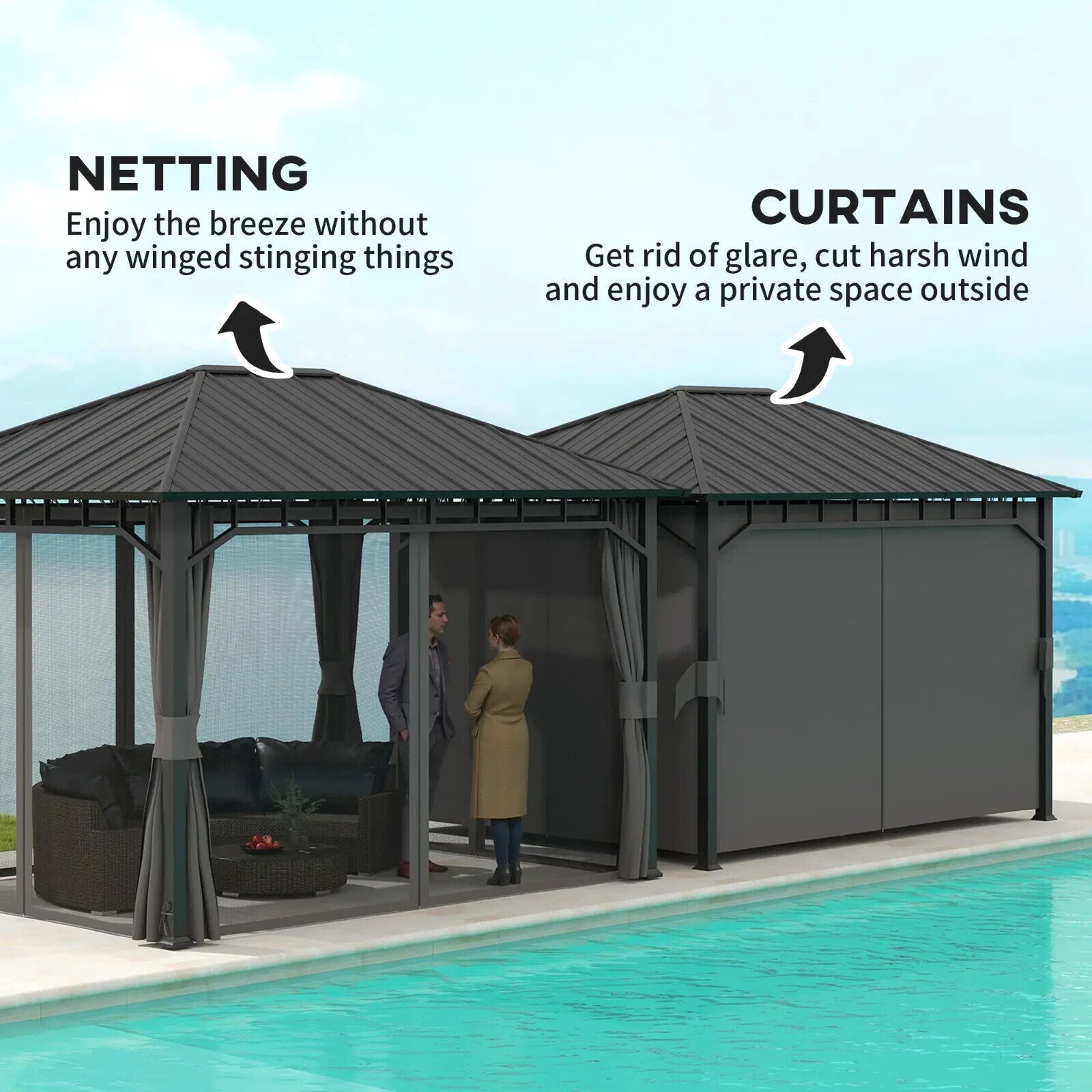 3 x 4m Hardtop Metal Gazebo Sides Steel Roof Outdoor Party Tent Hot Tub Shelter - Home and Garden Furniture Shop - #rustic - furniture#