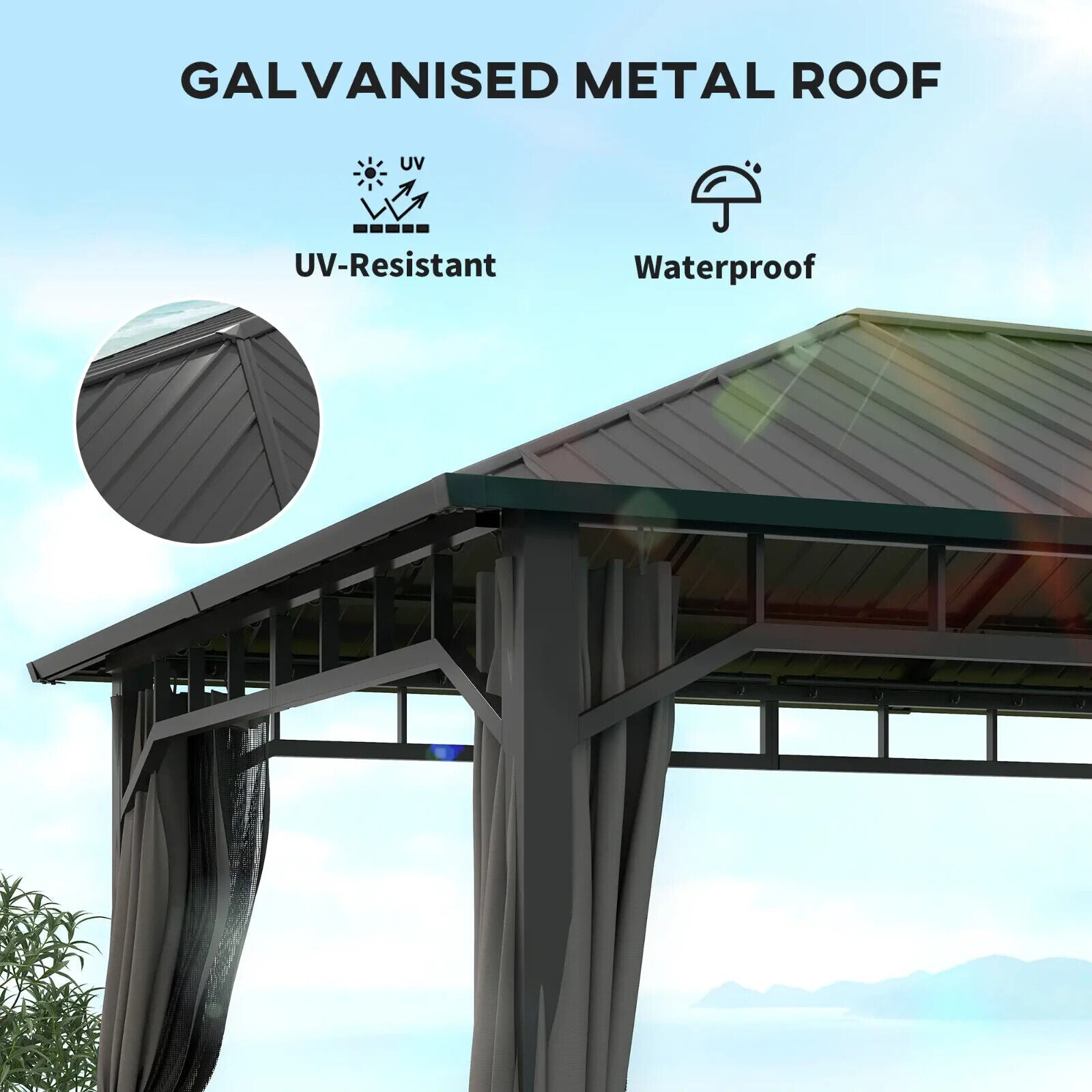 3 x 4m Hardtop Metal Gazebo Sides Steel Roof Outdoor Party Tent Hot Tub Shelter - Home and Garden Furniture Shop - #rustic - furniture#