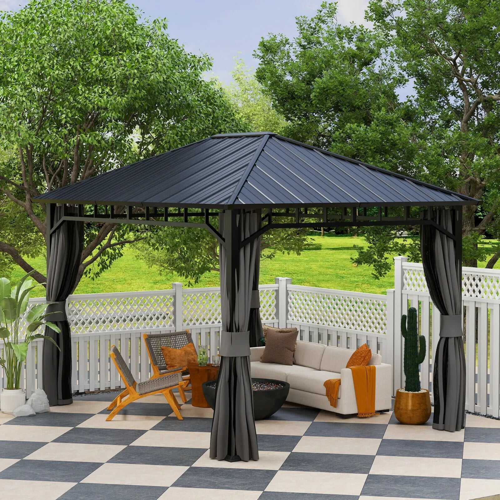 3 x 4m Hardtop Metal Gazebo Sides Steel Roof Outdoor Party Tent Hot Tub Shelter - Home and Garden Furniture Shop - #rustic - furniture#