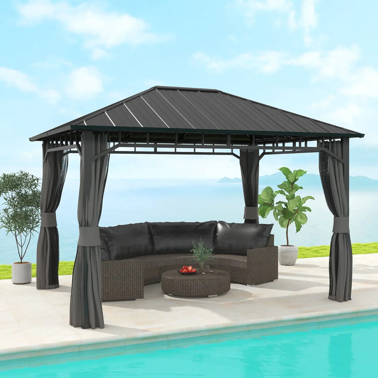 3 x 4m Hardtop Metal Gazebo Sides Steel Roof Outdoor Party Tent Hot Tub Shelter - Home and Garden Furniture Shop - #rustic - furniture#
