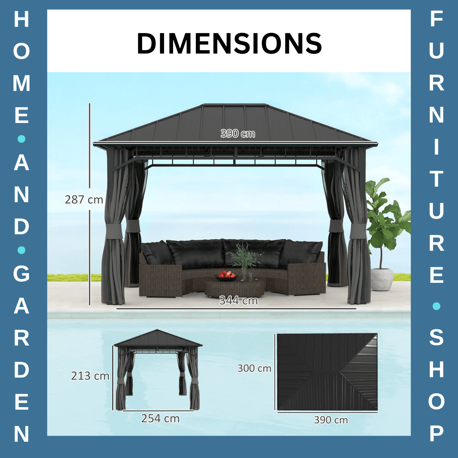 3 x 4m Hardtop Metal Gazebo Sides Steel Roof Outdoor Party Tent Hot Tub Shelter - Home and Garden Furniture Shop - #rustic - furniture#