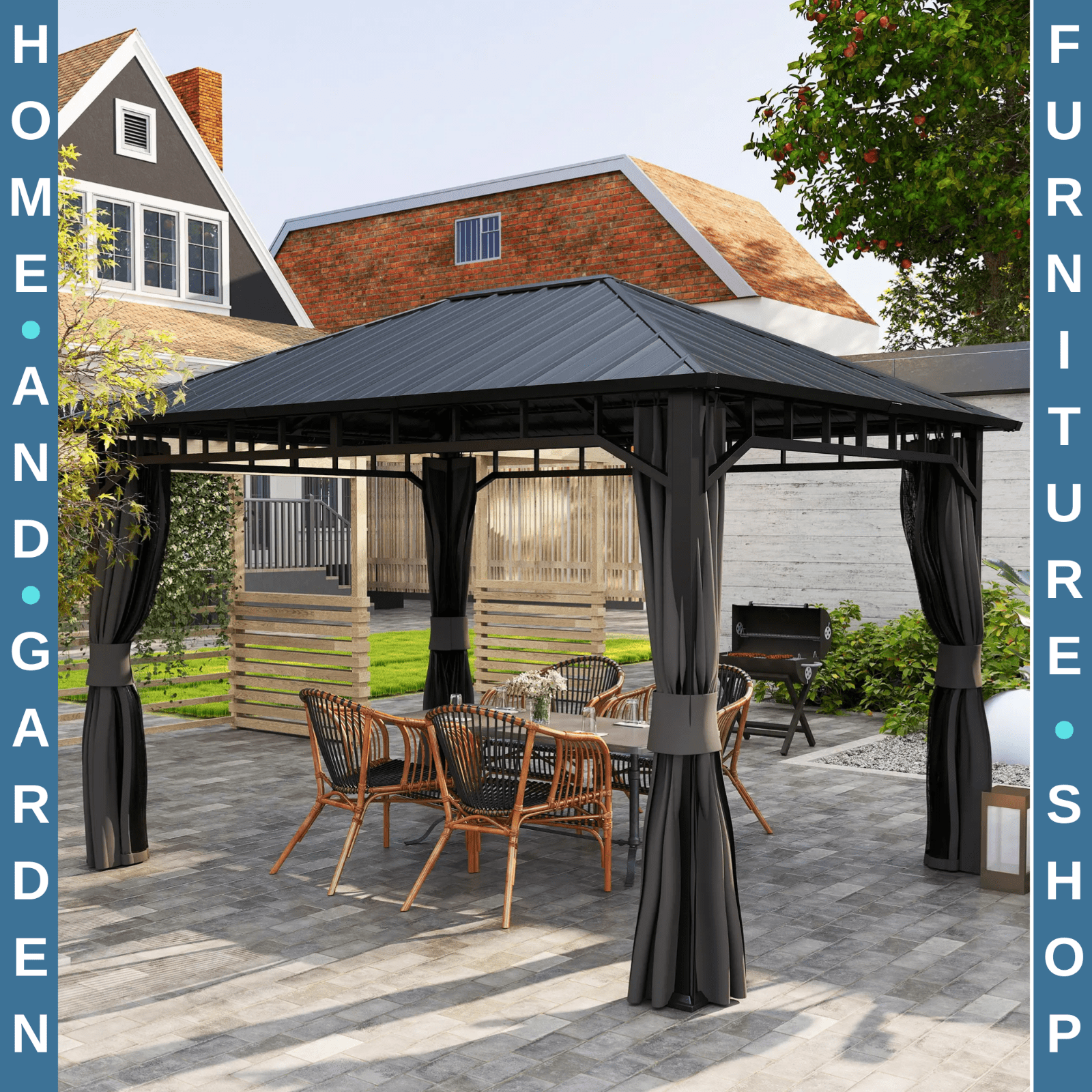 3 x 4m Hardtop Metal Gazebo Sides Steel Roof Outdoor Party Tent Hot Tub Shelter - Home and Garden Furniture Shop - #rustic - furniture#