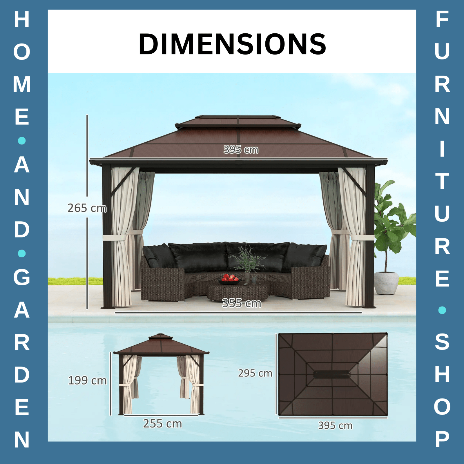 3 x 4m Polycarbonate Hardtop Gazebo with Sides Curtains Metal Frame Gazebo Beige - Home and Garden Furniture Shop - #rustic - furniture#