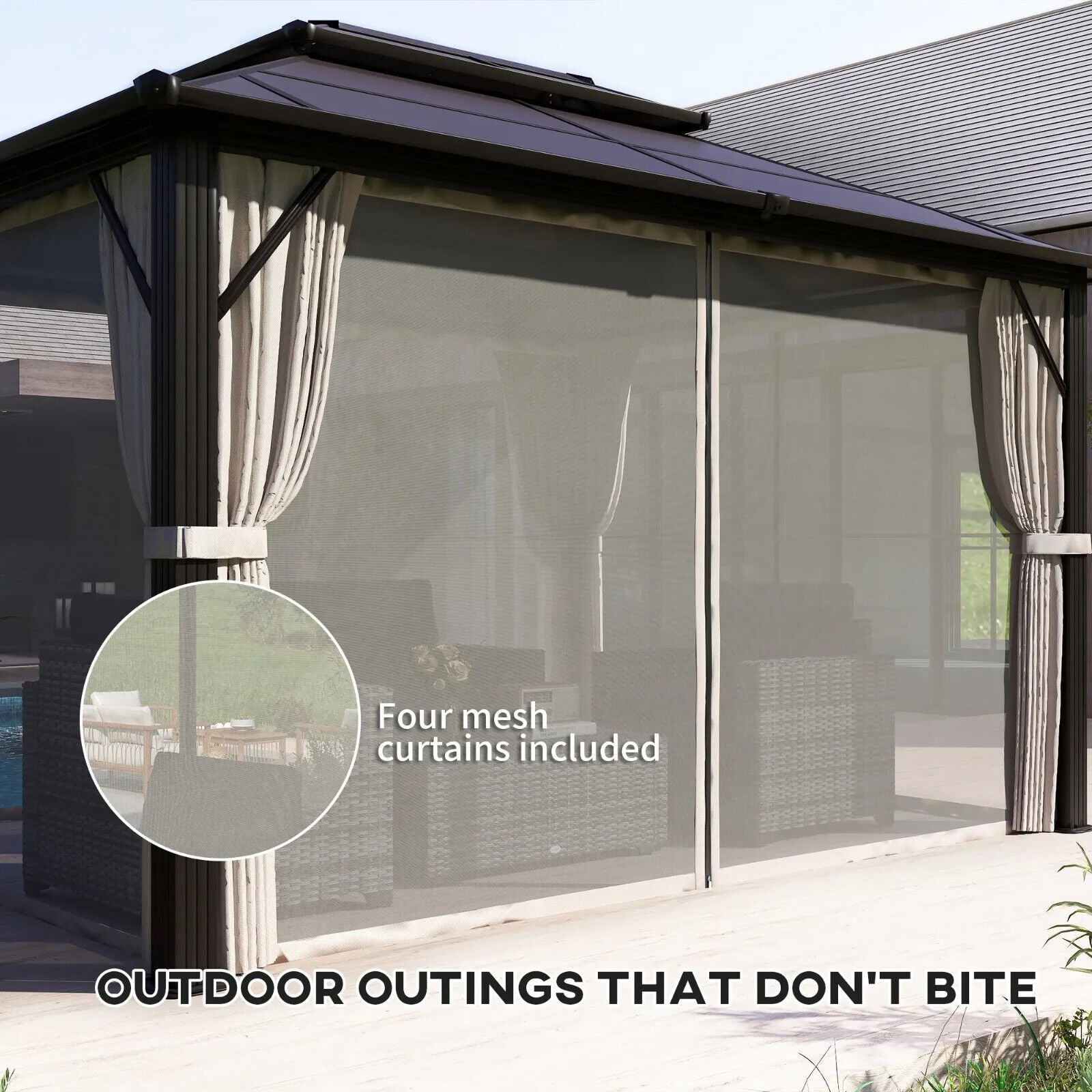 3 x 4m Polycarbonate Hardtop Gazebo with Sides Curtains Metal Frame Gazebo Beige - Home and Garden Furniture Shop - #rustic - furniture#
