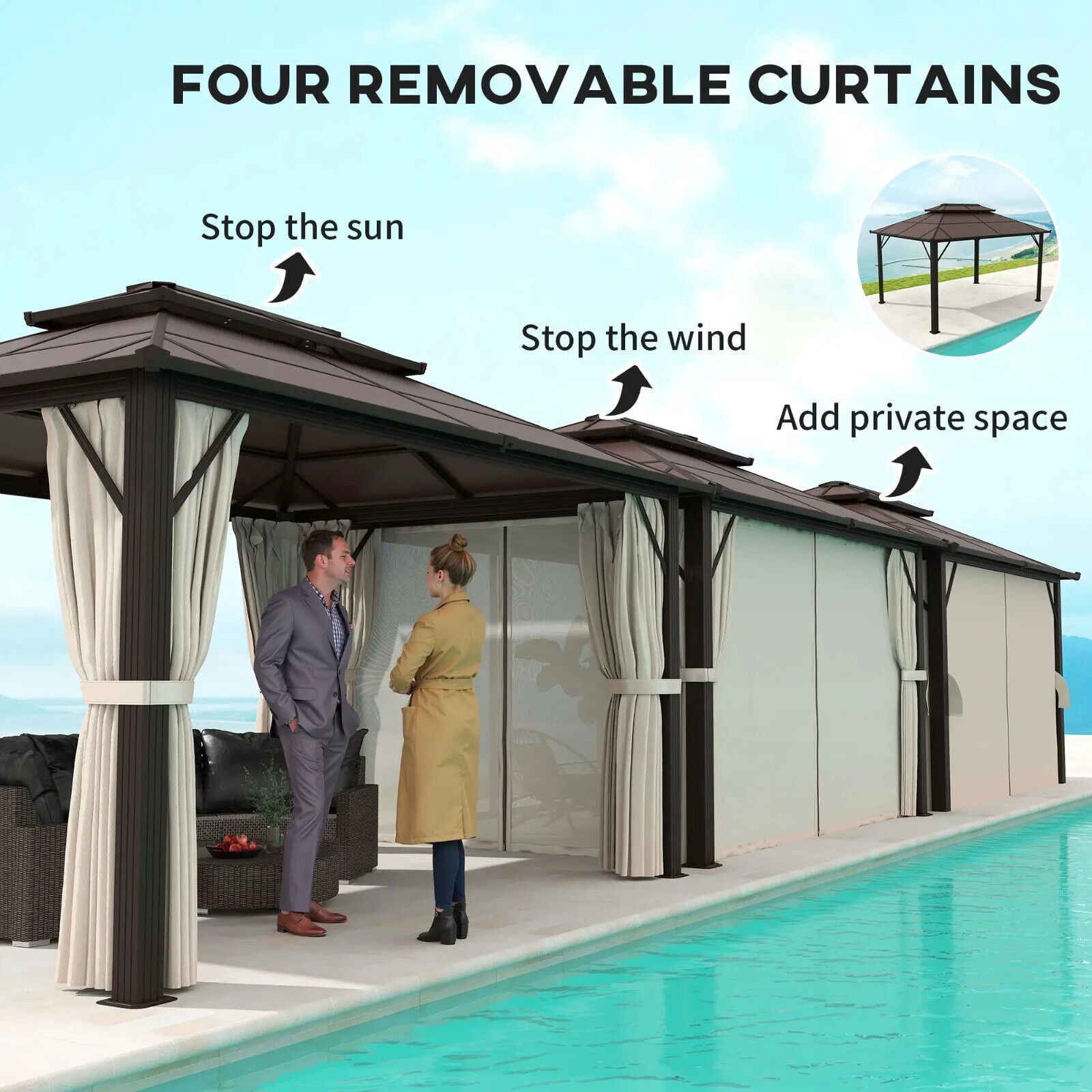 3 x 4m Polycarbonate Hardtop Gazebo with Sides Curtains Metal Frame Gazebo Beige - Home and Garden Furniture Shop - #rustic - furniture#
