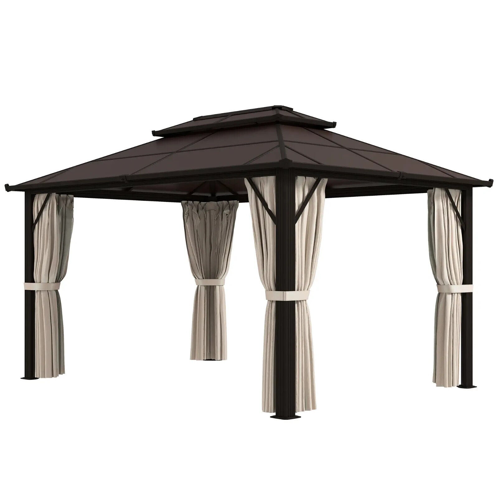 3 x 4m Polycarbonate Hardtop Gazebo with Sides Curtains Metal Frame Gazebo Beige - Home and Garden Furniture Shop - #rustic - furniture#