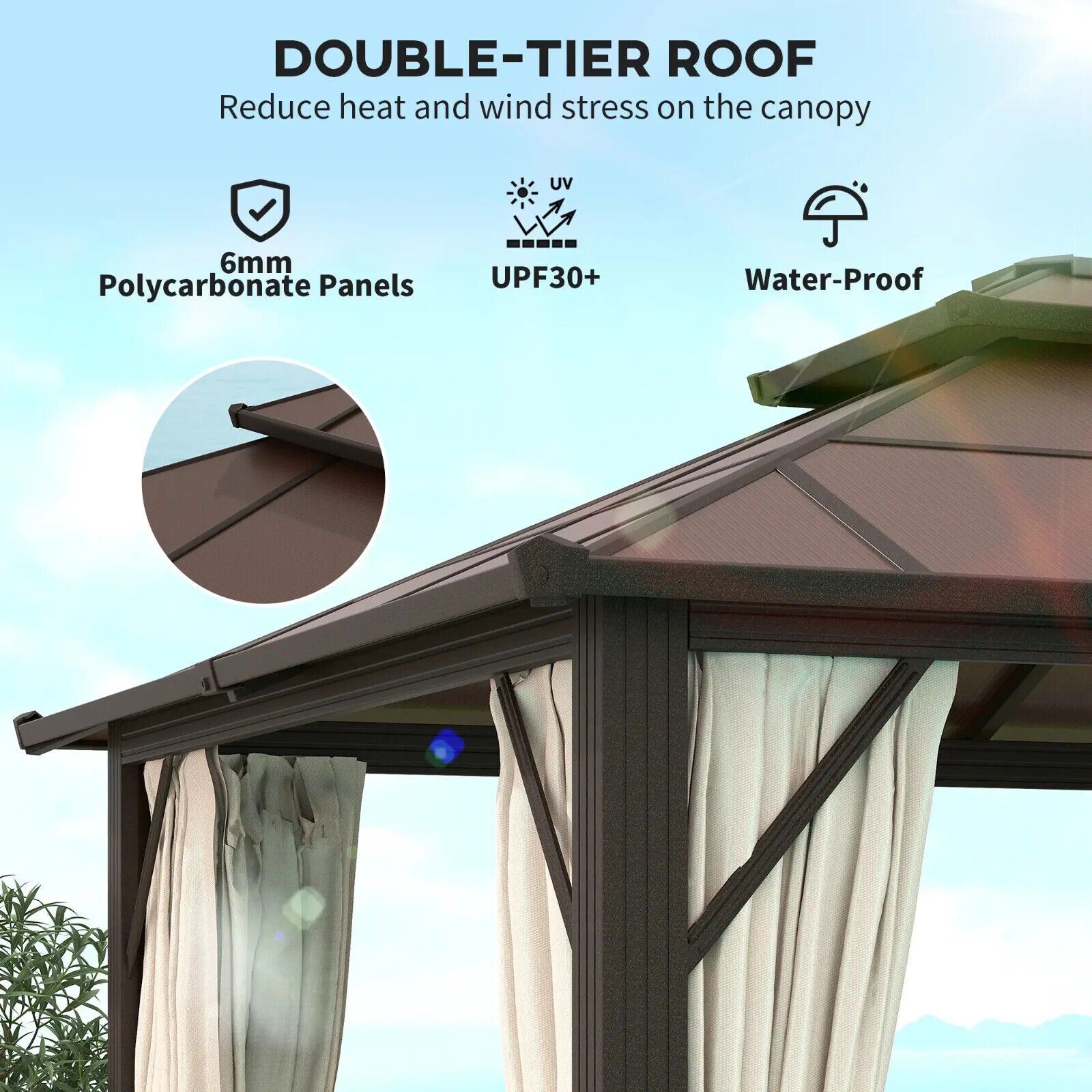 3 x 4m Polycarbonate Hardtop Gazebo with Sides Curtains Metal Frame Gazebo Beige - Home and Garden Furniture Shop - #rustic - furniture#