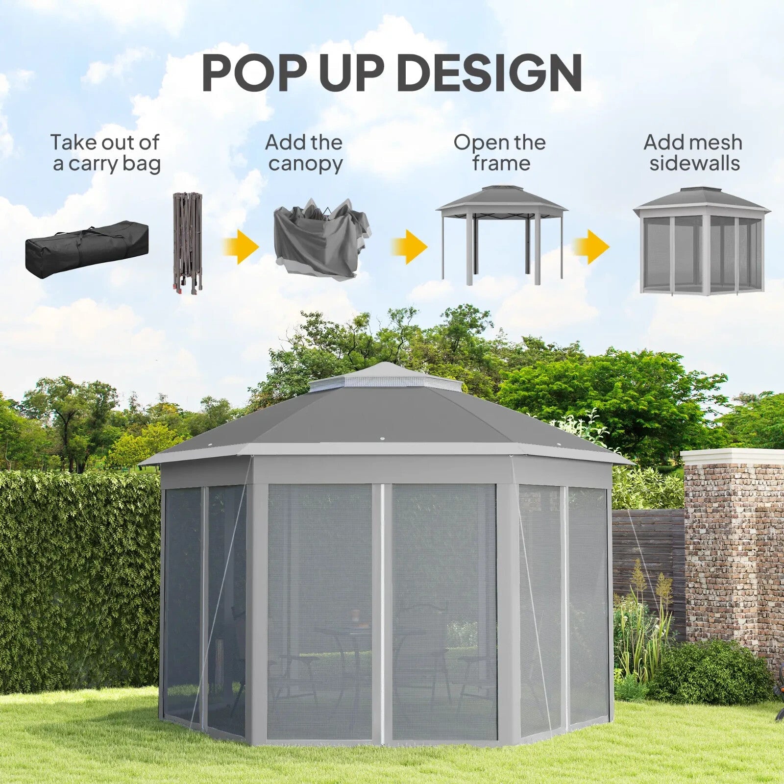 3 x 4m Pop Up Gazebo w/ Mesh Curtains Outdoor Garden Marquee Party Tent Shelter - Home and Garden Furniture Shop - rustic - furniture
