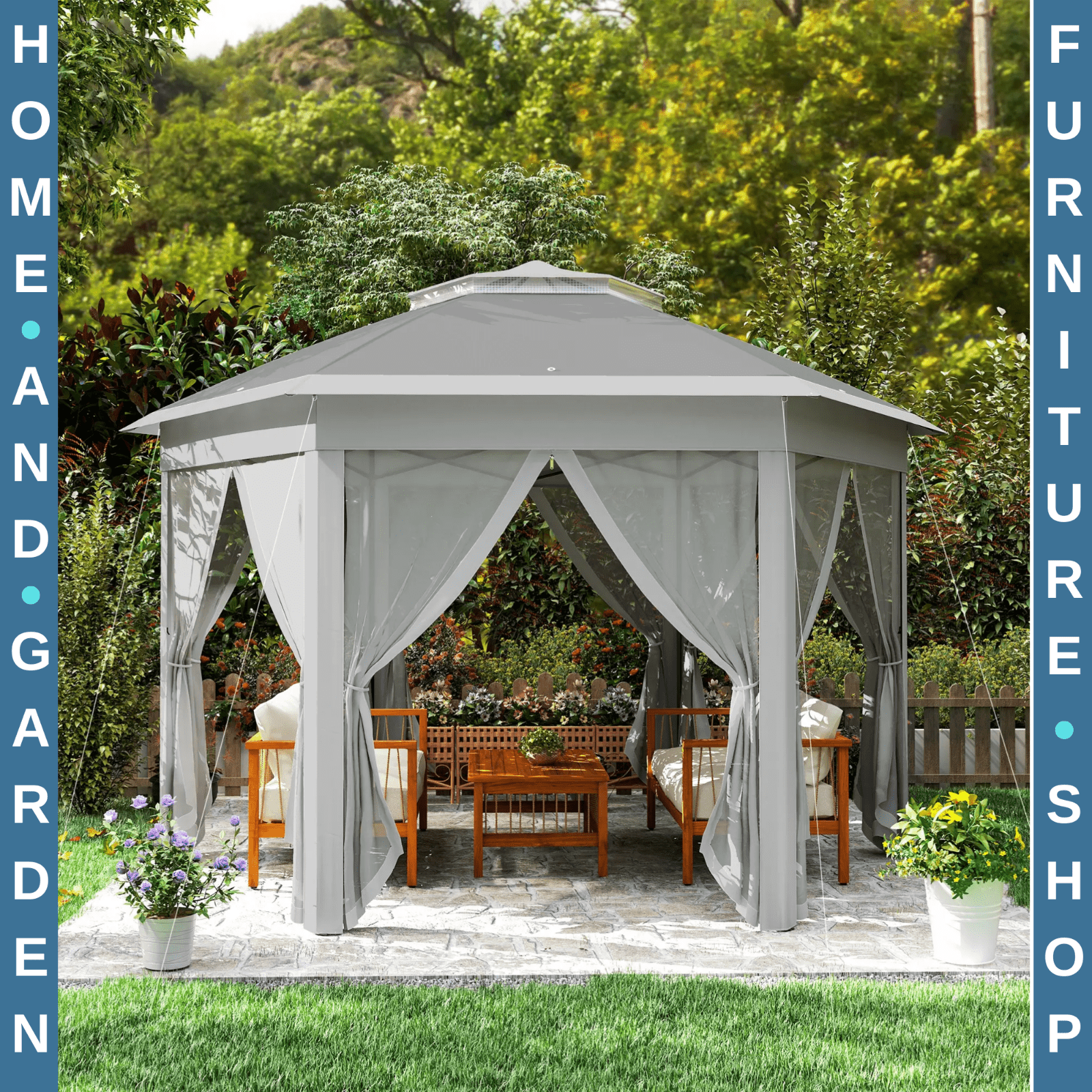 3 x 4m Pop Up Gazebo w/ Mesh Curtains Outdoor Garden Marquee Party Tent Shelter - Home and Garden Furniture Shop - rustic - furniture