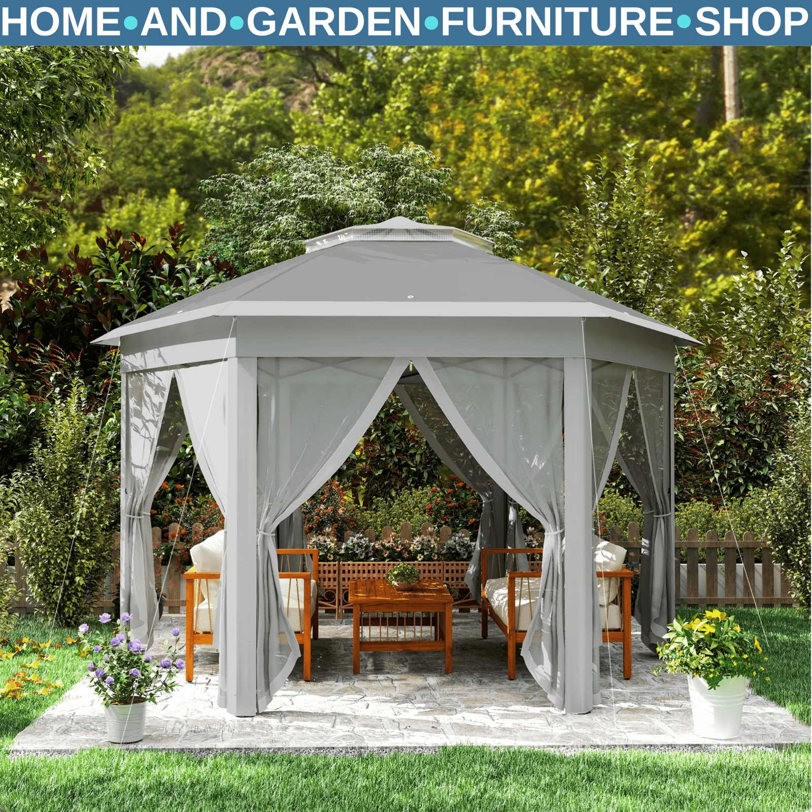 3 x 4m Pop Up Gazebo w/ Mesh Curtains Outdoor Garden Marquee Party Tent Shelter - Home and Garden Furniture Shop - rustic - furniture