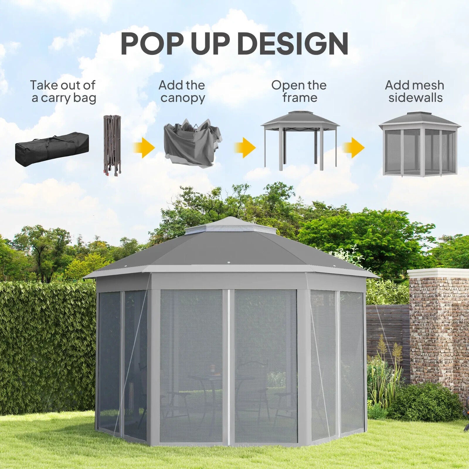 3 x 4m Pop Up Gazebo w/ Mesh Curtains Outdoor Garden Marquee Party Tent Shelter - Home and Garden Furniture Shop - #rustic - furniture#