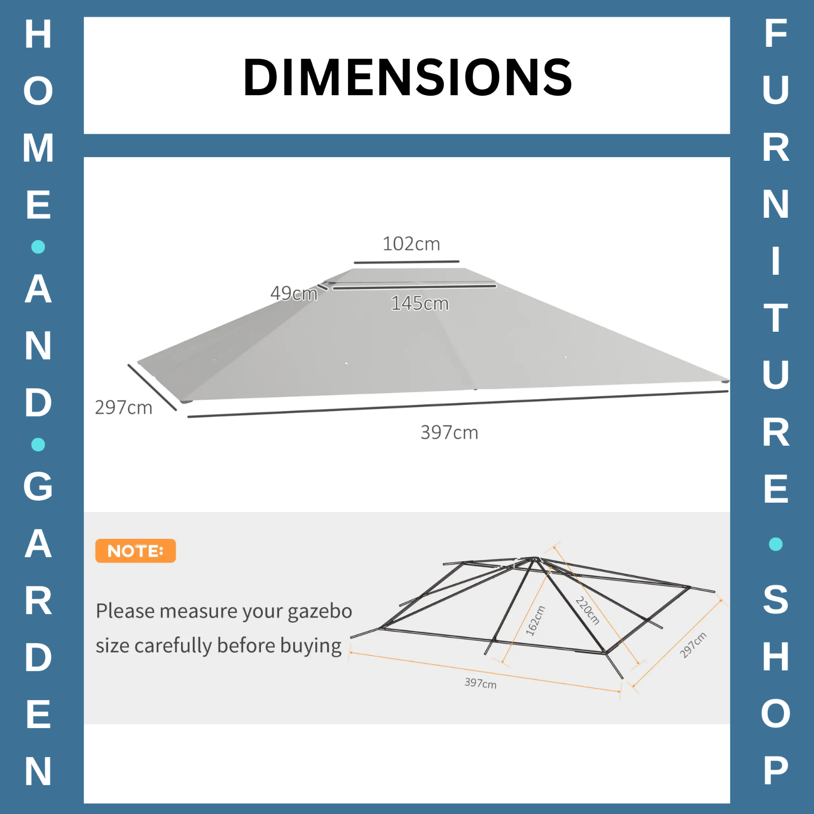 3 x 4m Replacement Gazebo Canopy Gazebo Roof Cover Light Grey Spare Canopy Roof - Home and Garden Furniture Shop - rustic - furniture