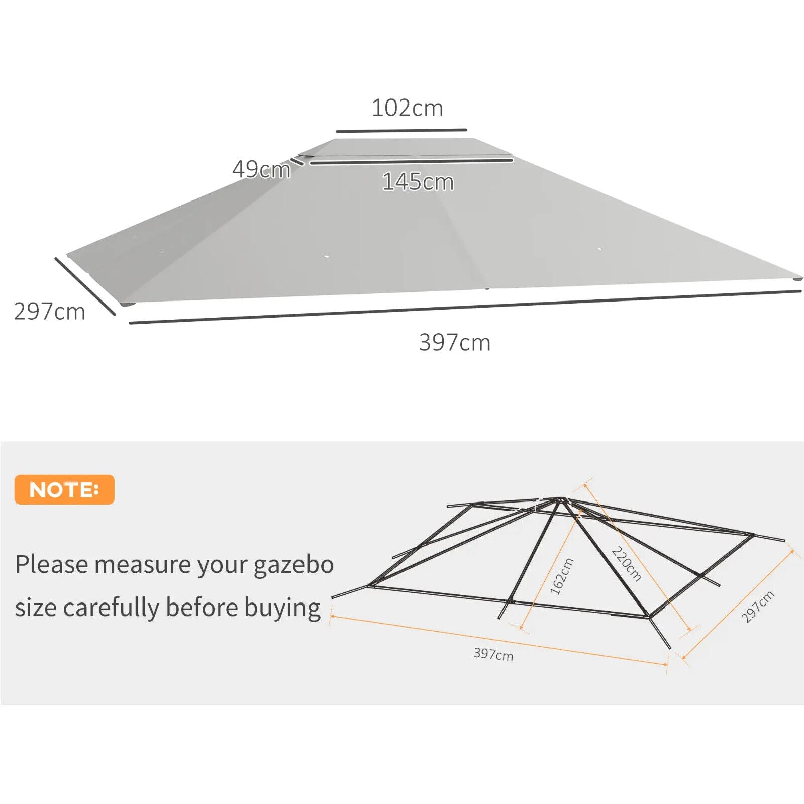 3 x 4m Replacement Gazebo Canopy Gazebo Roof Cover Light Grey Spare Canopy Roof - Home and Garden Furniture Shop - #rustic - furniture#