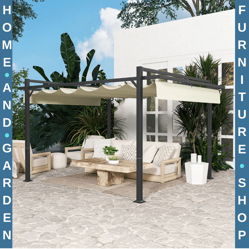 3 x 4m Retractable Pergola Gazebo with Aluminium Frame Garden Patio Canopy Cover - Home and Garden Furniture Shop - rustic - furniture