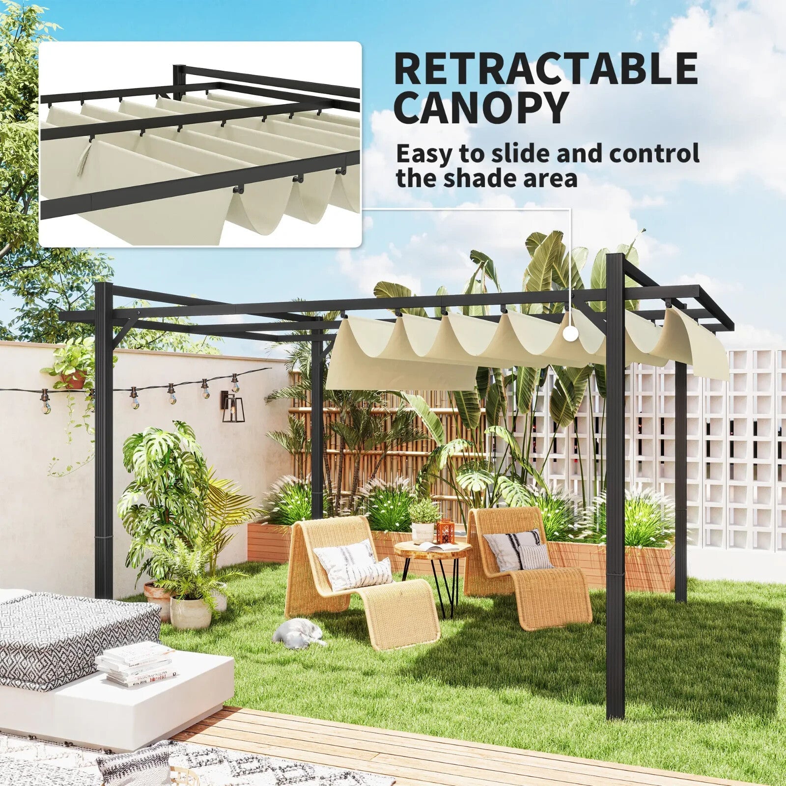 3 x 4m Retractable Pergola Gazebo with Aluminium Frame Garden Patio Canopy Cover - Home and Garden Furniture Shop - rustic - furniture