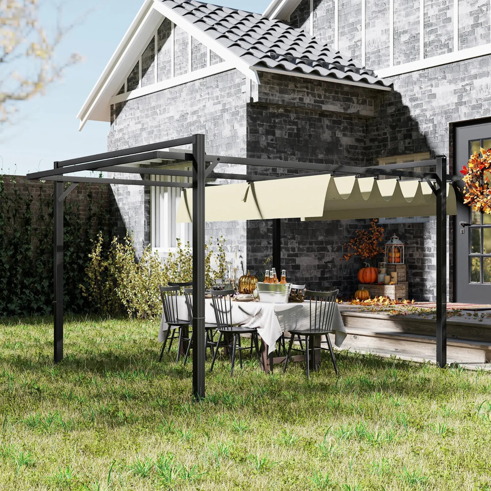 3 x 4m Retractable Pergola Gazebo with Aluminium Frame Garden Patio Canopy Cover - Home and Garden Furniture Shop - rustic - furniture
