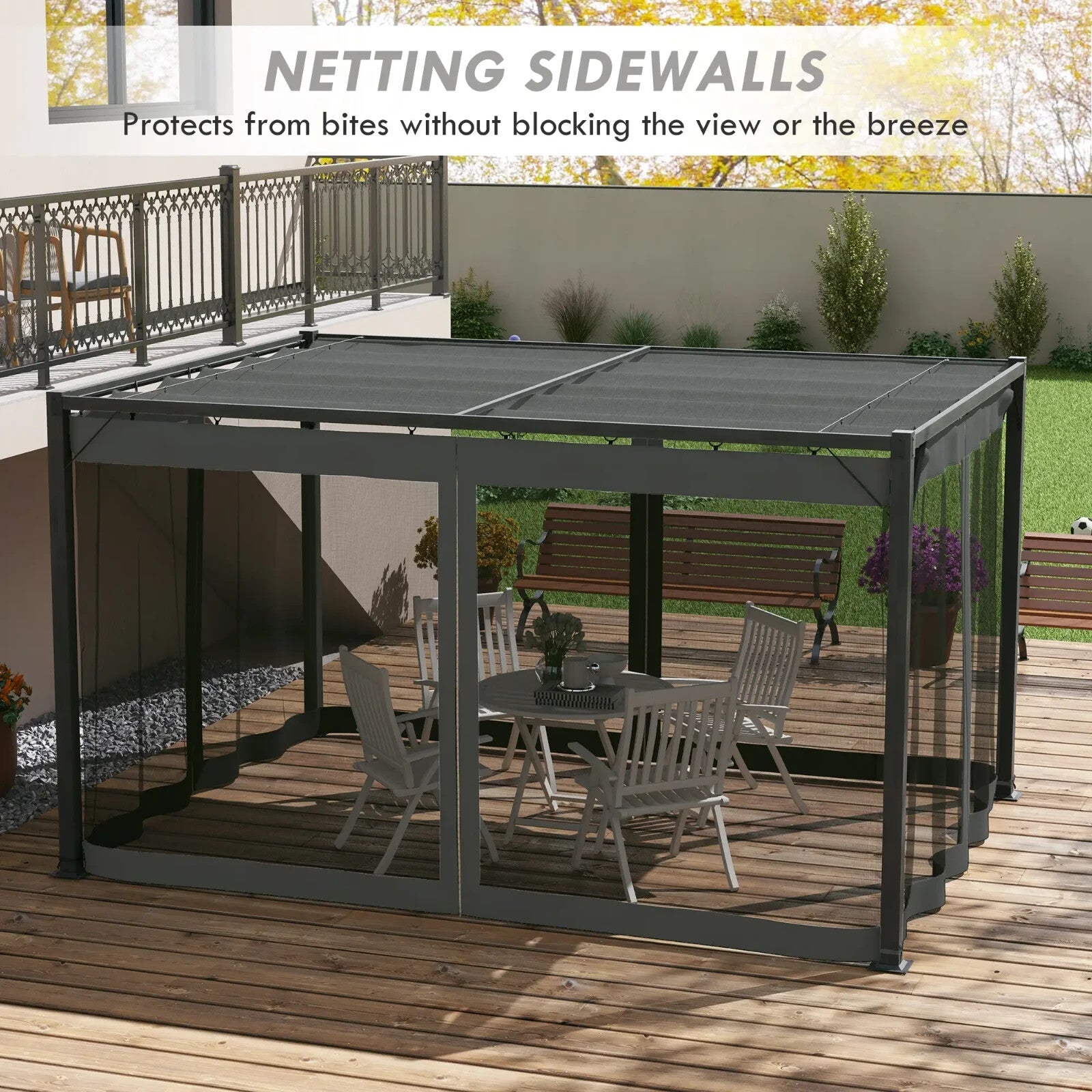 3 x 4m Retractable Pergola Gazebo with Netting Garden Shelter Patio Deck Canopy - Home and Garden Furniture Shop - rustic - furniture