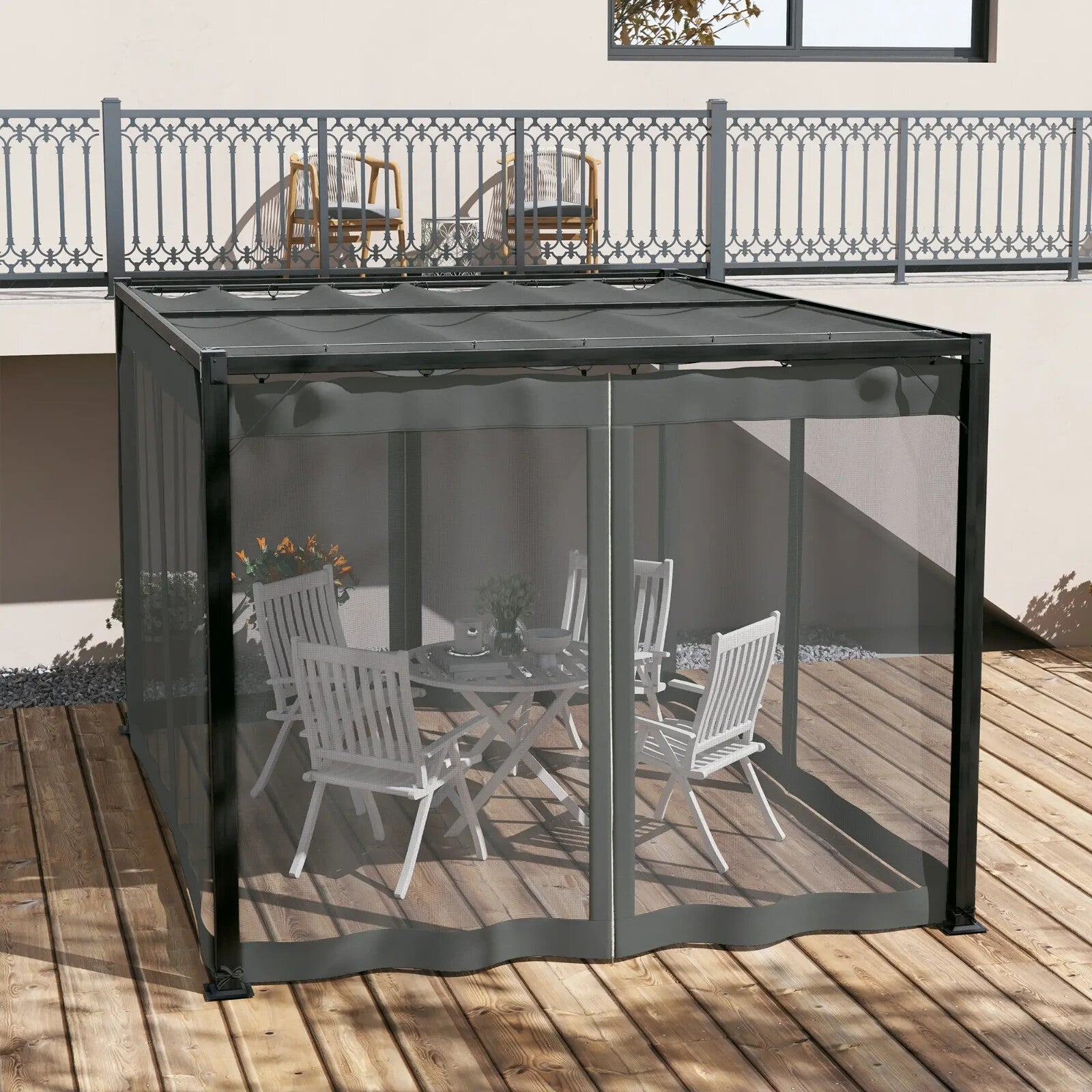 3 x 4m Retractable Pergola Gazebo with Netting Garden Shelter Patio Deck Canopy - Home and Garden Furniture Shop - rustic - furniture