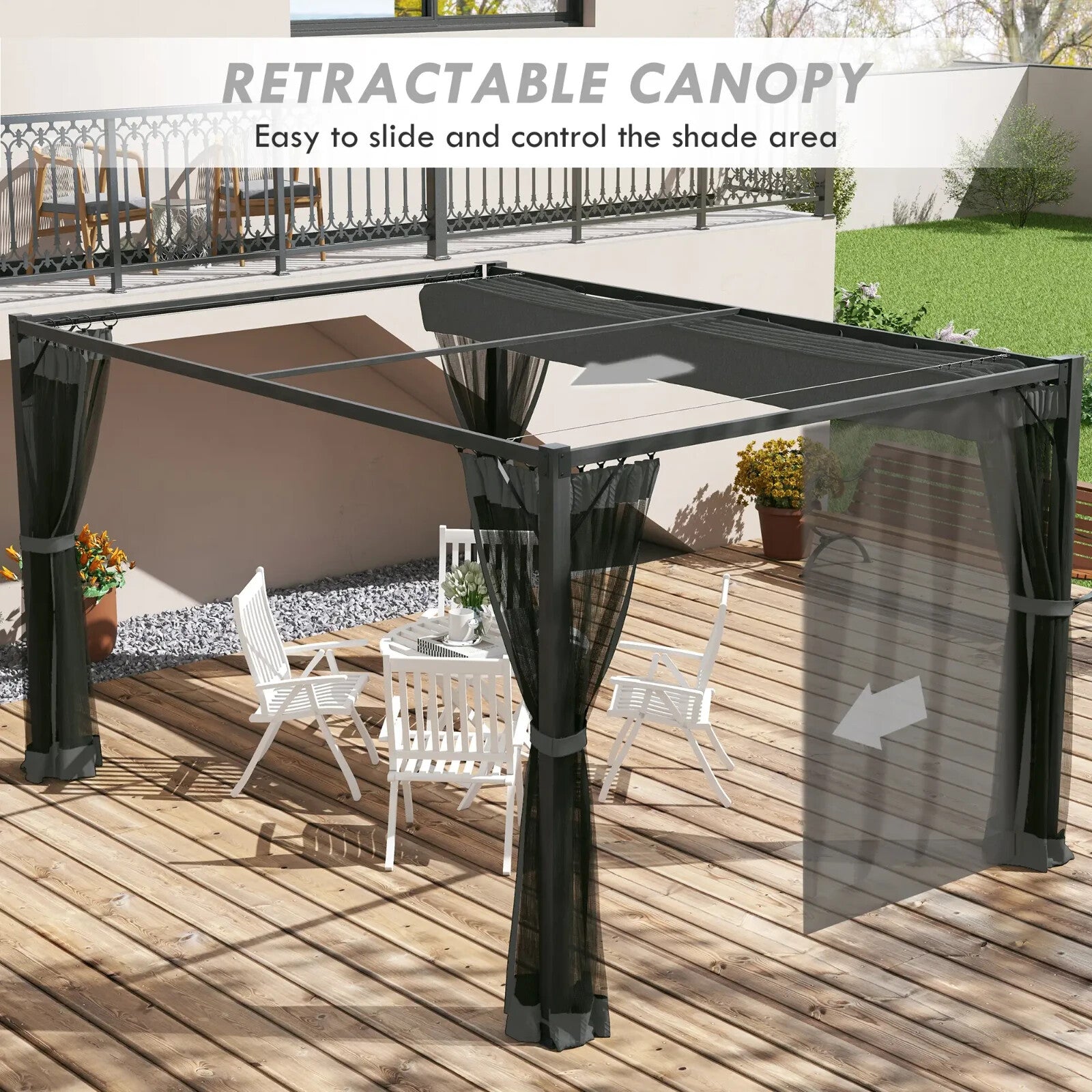 3 x 4m Retractable Pergola Gazebo with Netting Garden Shelter Patio Deck Canopy - Home and Garden Furniture Shop - rustic - furniture