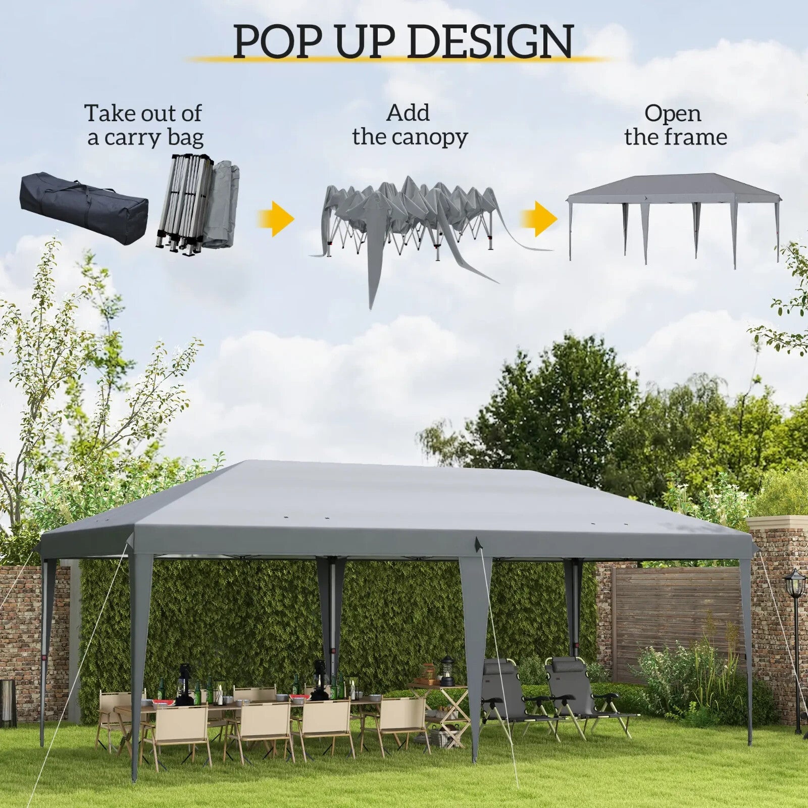 3 x 6 m Pop Up Gazebo Heavy Duty Patio Wedding Party Event Field Sun Canopy Grey - Home and Garden Furniture Shop - rustic - furniture