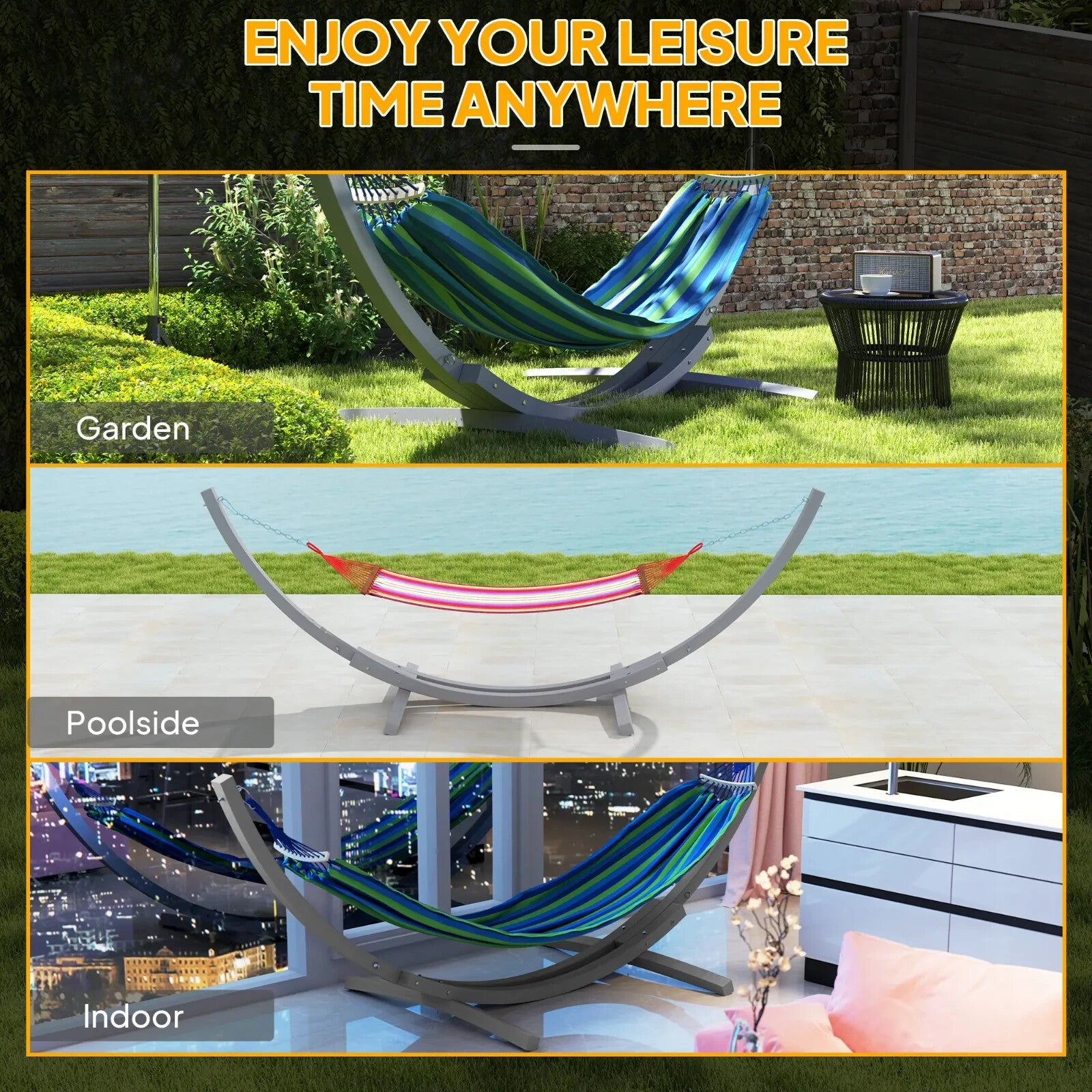 3.25m Wooden Hammock Stand Universal Fit Garden Camping Picnic Outdoor Accessory - Home and Garden Furniture Shop - rustic - furniture