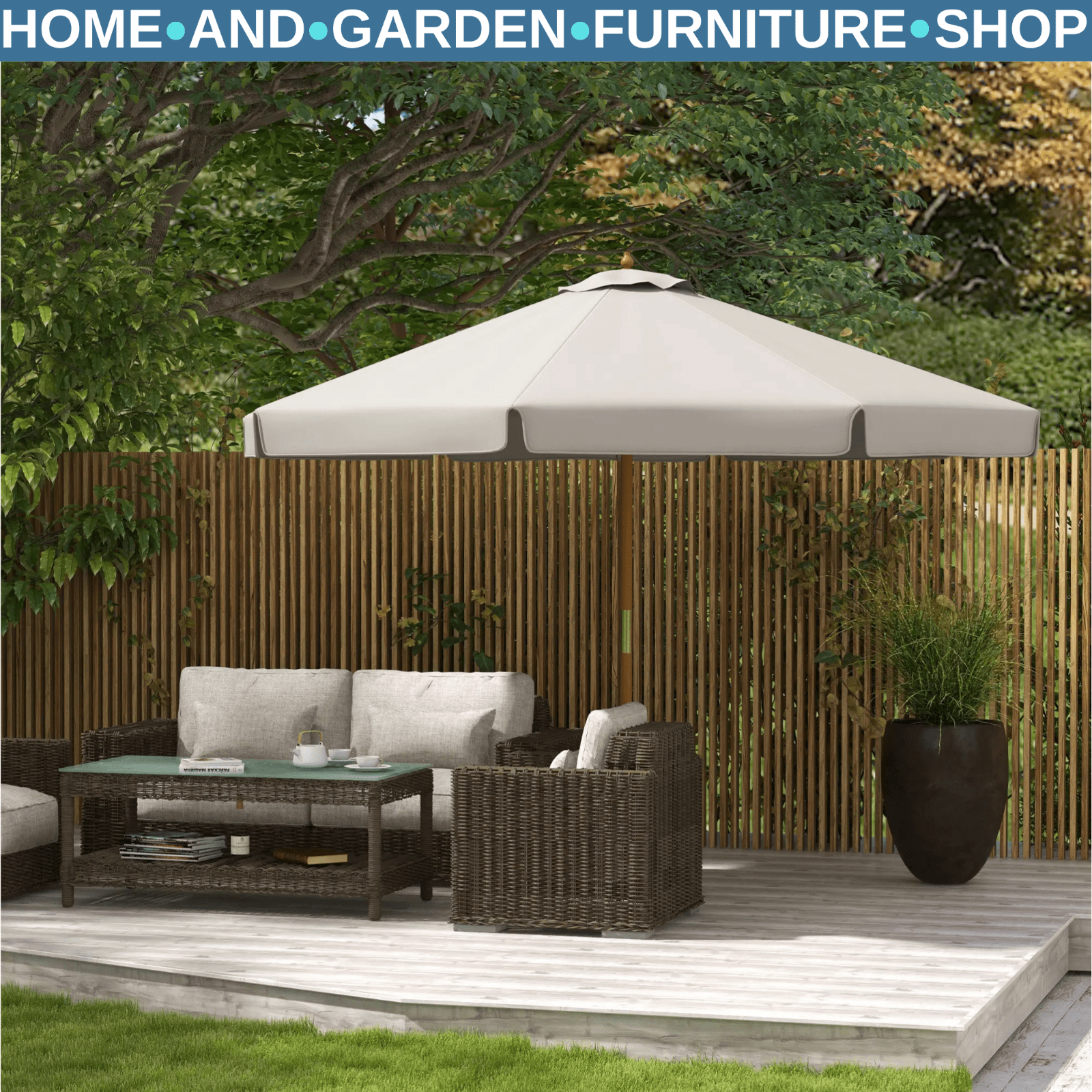 3.3 m Garden Parasol Umbrella Sun Shade with Bamboo Ribs Pole & Ruffled Canopy - Home and Garden Furniture Shop - rustic - furniture