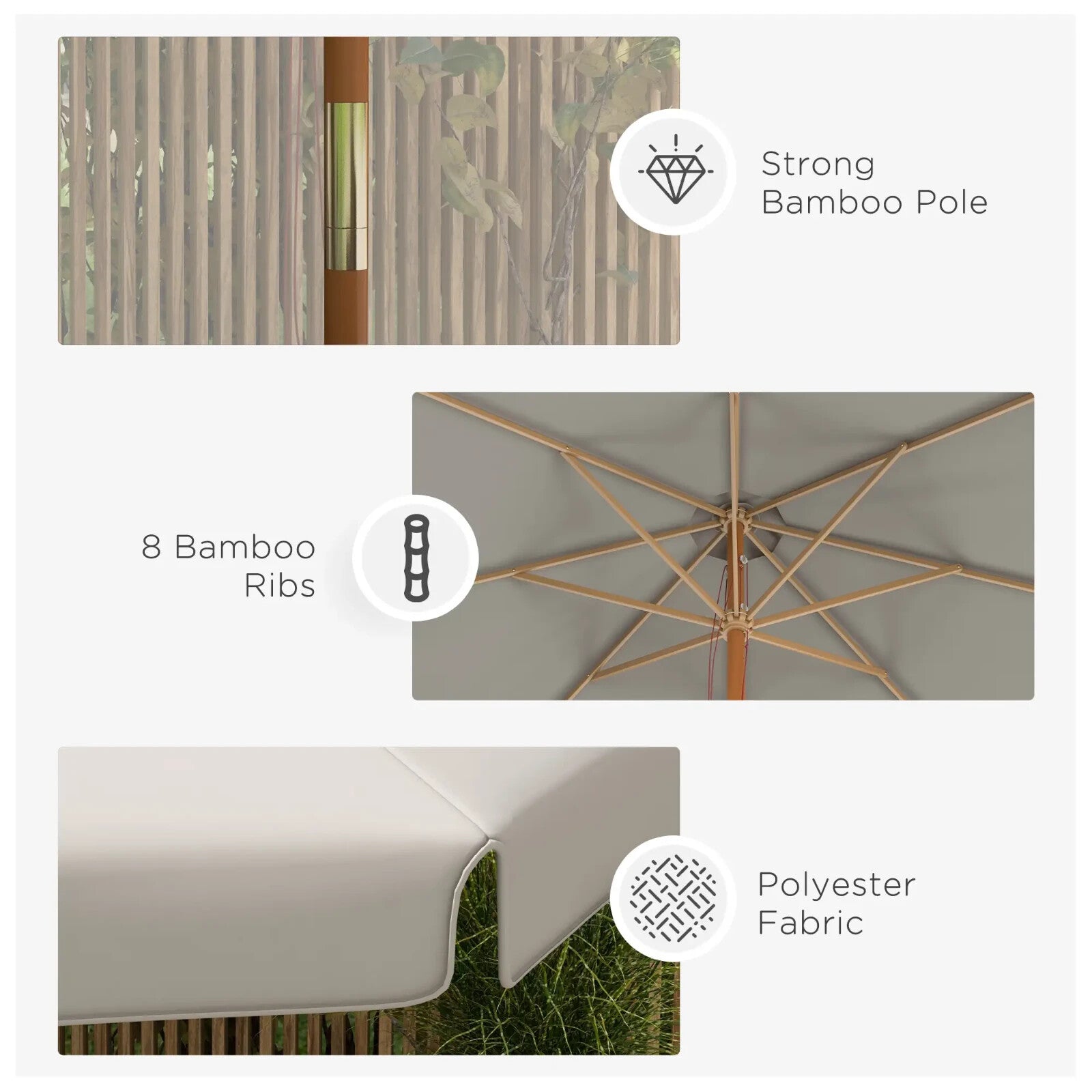 3.3 m Garden Parasol Umbrella Sun Shade with Bamboo Ribs Pole & Ruffled Canopy - Home and Garden Furniture Shop - rustic - furniture