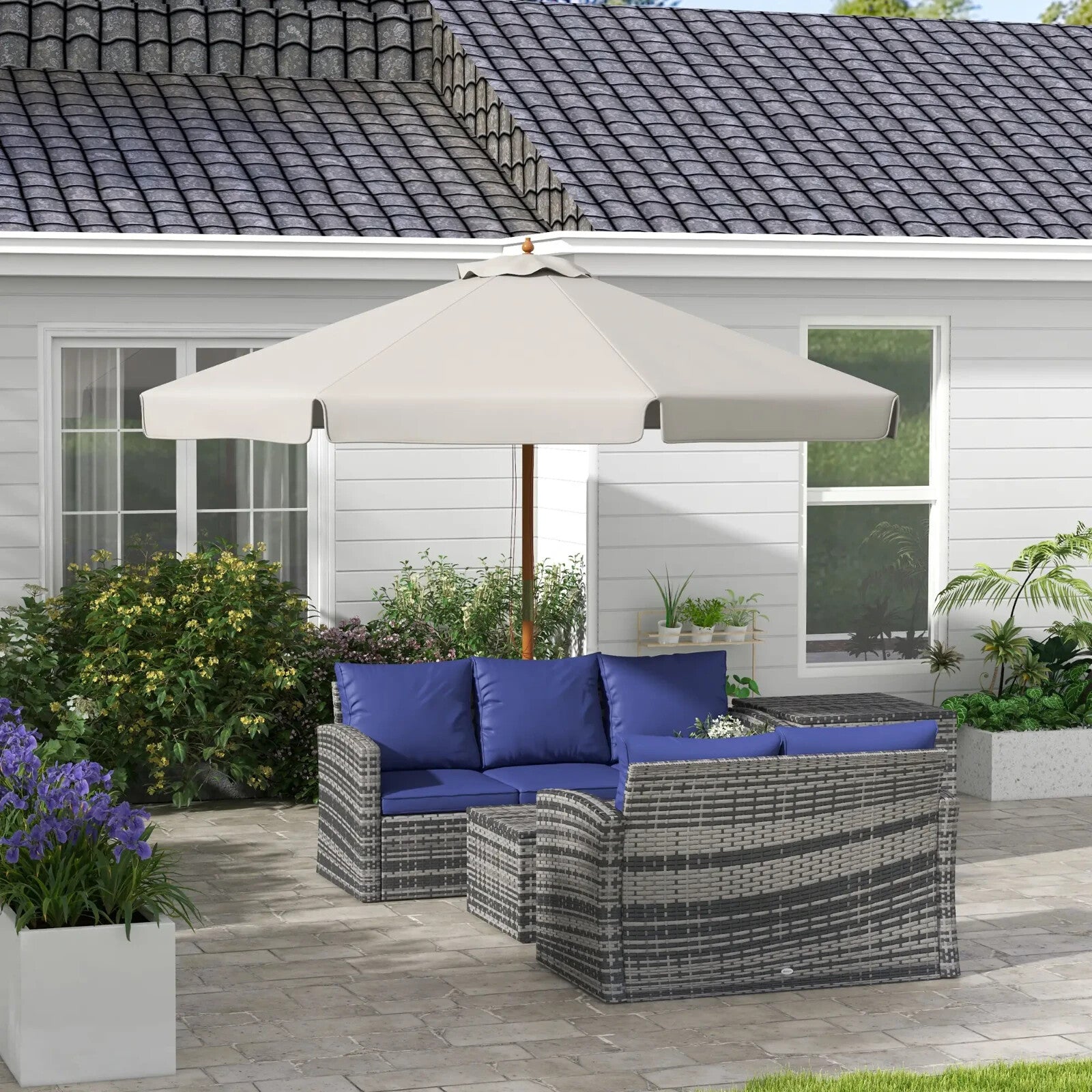 3.3 m Garden Parasol Umbrella Sun Shade with Bamboo Ribs Pole & Ruffled Canopy - Home and Garden Furniture Shop - rustic - furniture