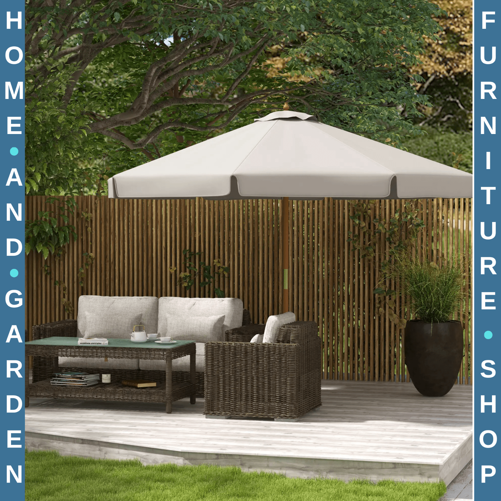 3.3 m Garden Parasol Umbrella Sun Shade with Bamboo Ribs Pole & Ruffled Canopy - Home and Garden Furniture Shop - rustic - furniture