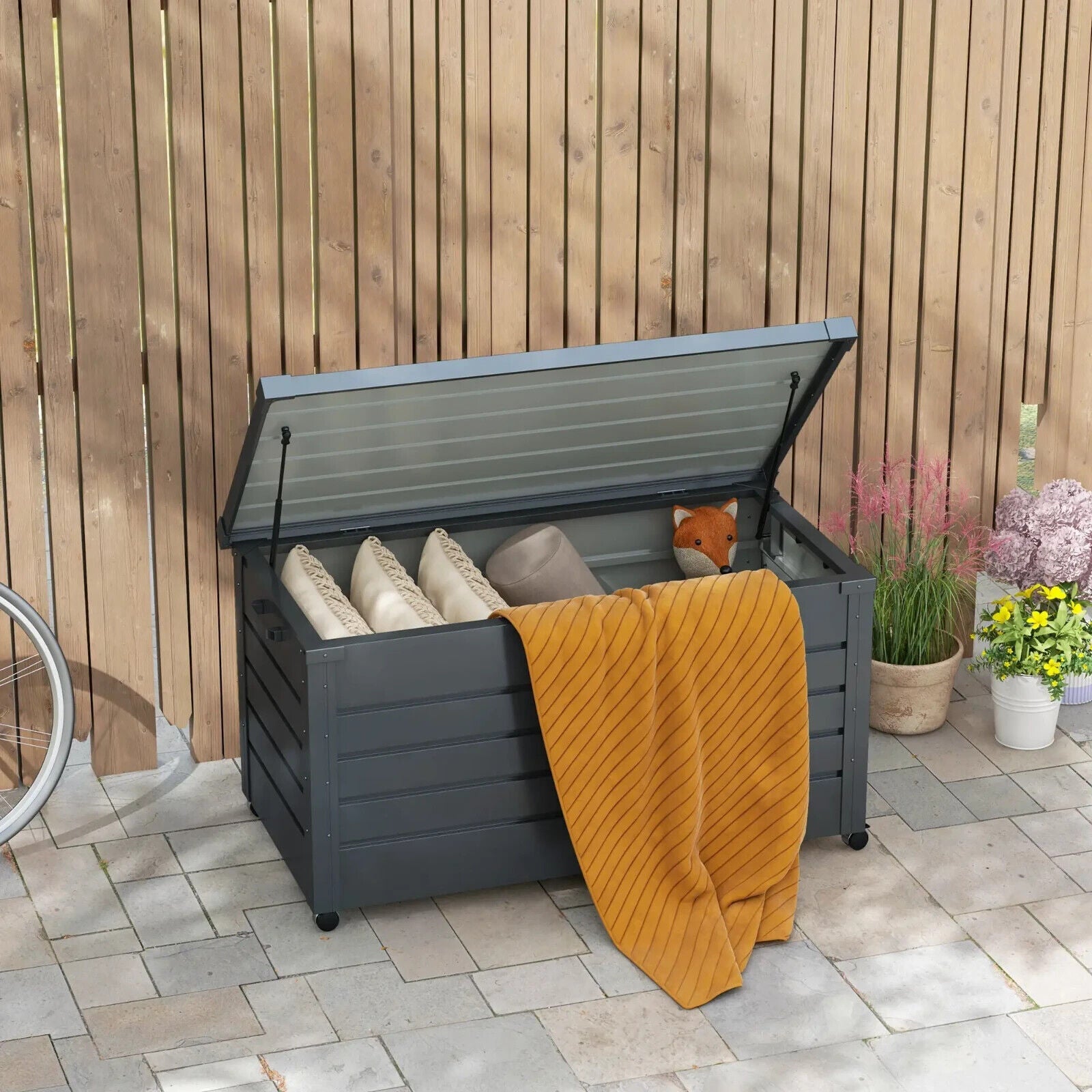331 Litre Garden Storage Box Outdoor Waterproof Chest w/ Wheel Lockable Lid Shed - Home and Garden Furniture Shop - #rustic - furniture#
