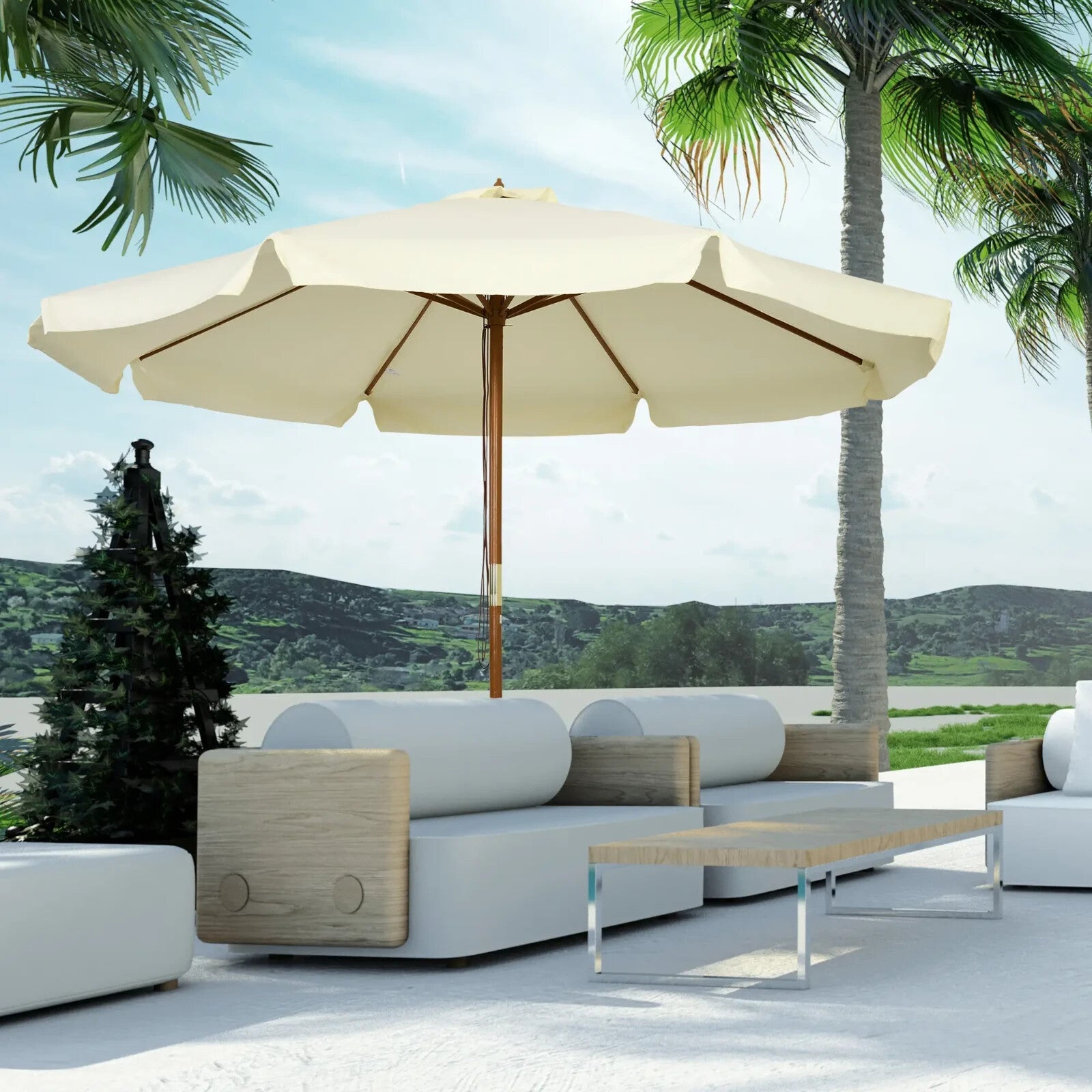 3.3m Garden Parasol Patio Umbrella Outdoor Sun Shade w/ Bamboo Ribs & Wood Pole - Home and Garden Furniture Shop - rustic - furniture