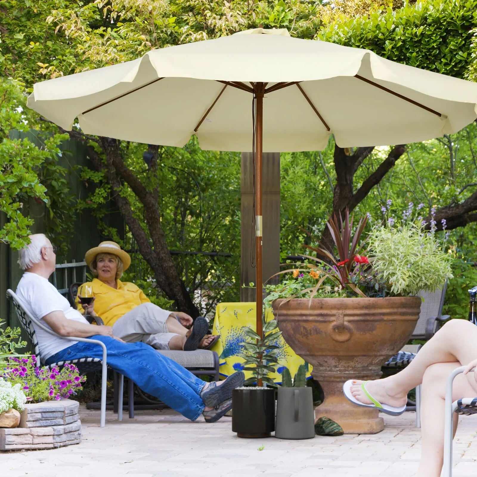 3.3m Garden Parasol Patio Umbrella Outdoor Sun Shade w/ Bamboo Ribs & Wood Pole - Home and Garden Furniture Shop - rustic - furniture