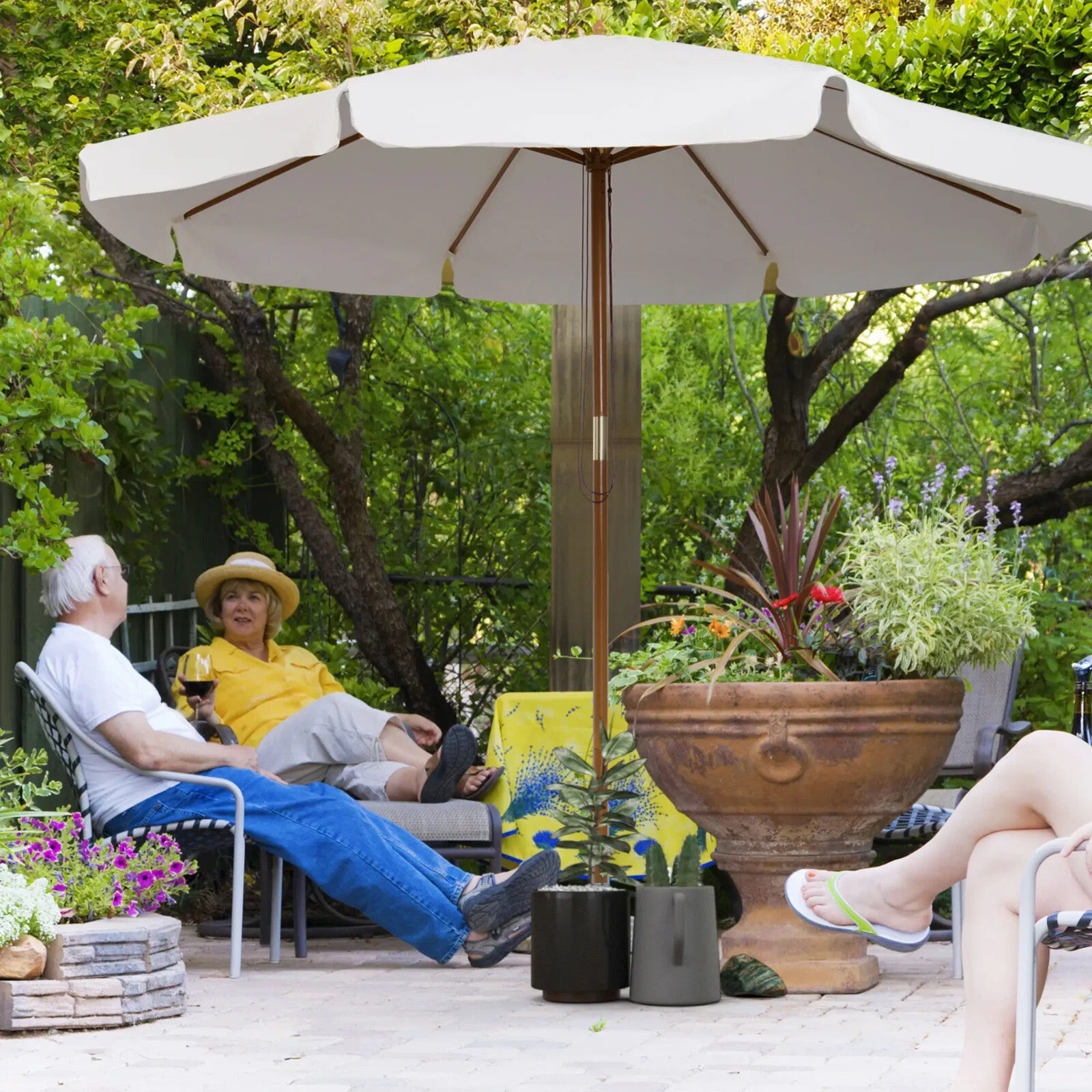 3.3m Garden Parasol Umbrella Outdoor Sun Shade Canopy w/ Bamboo Ribs Wooden Pole - Home and Garden Furniture Shop - rustic - furniture