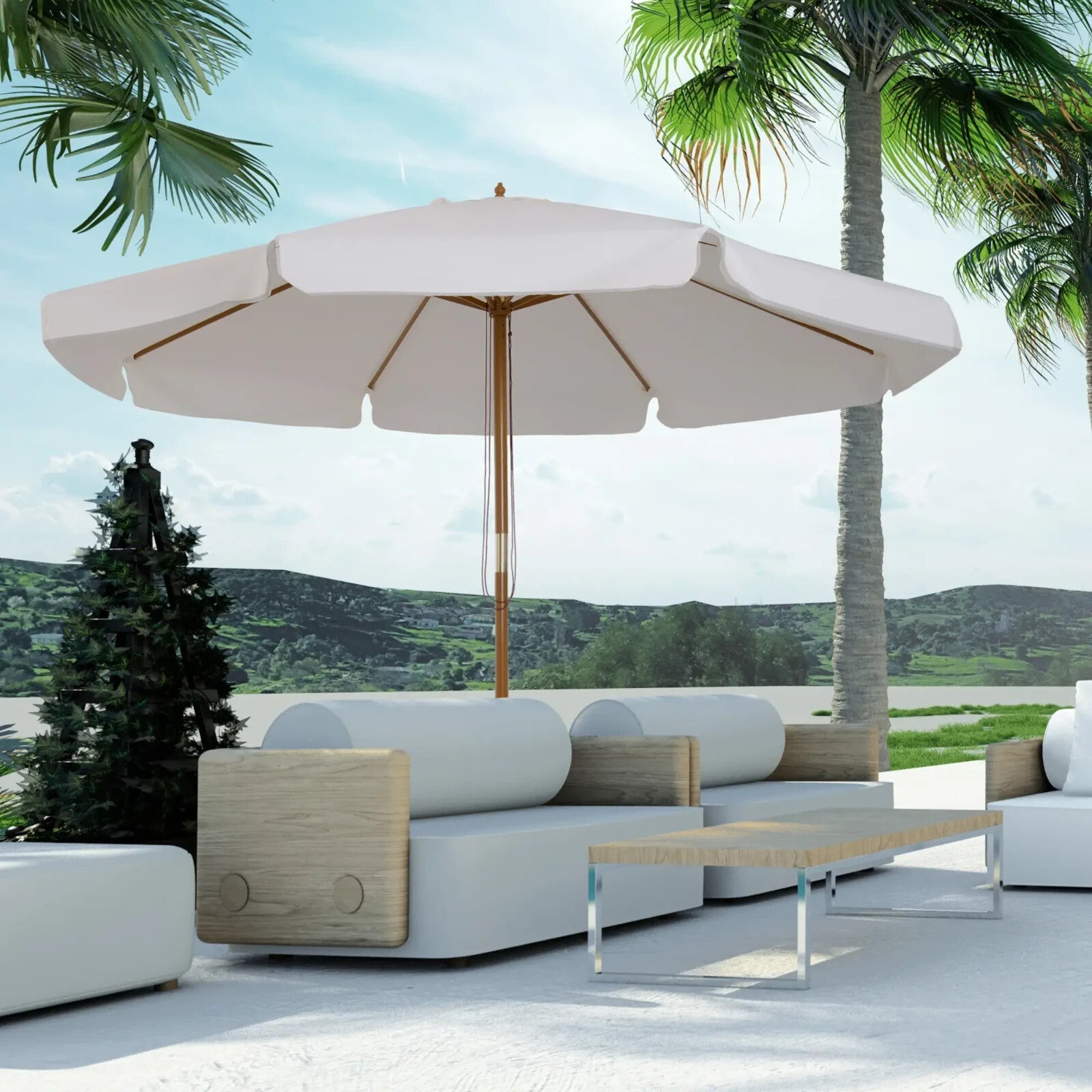 3.3m Garden Parasol Umbrella Outdoor Sun Shade Canopy w/ Bamboo Ribs Wooden Pole - Home and Garden Furniture Shop - rustic - furniture