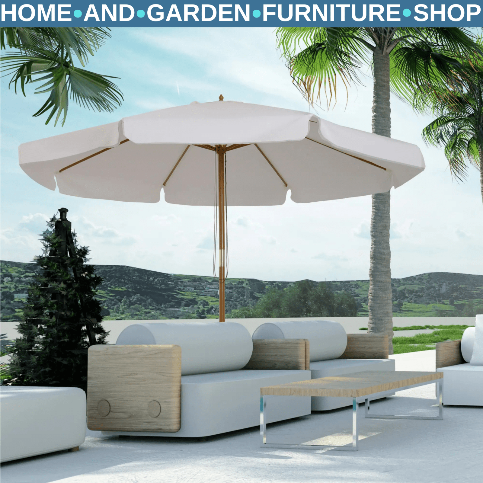 3.3m Garden Parasol Umbrella Outdoor Sun Shade Canopy w/ Bamboo Ribs Wooden Pole - Home and Garden Furniture Shop - rustic - furniture