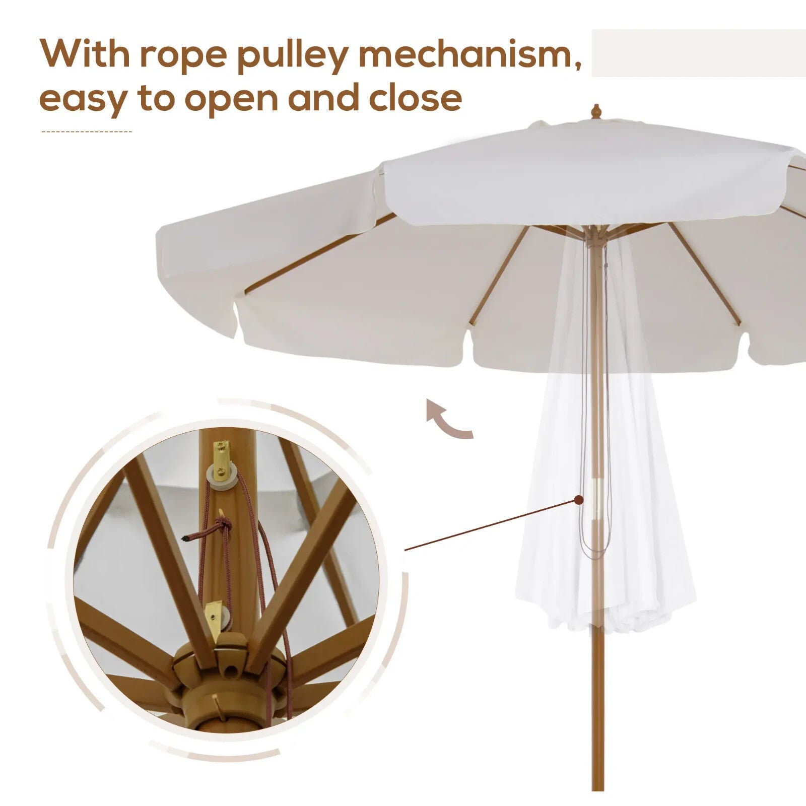 3.3m Garden Parasol Umbrella Outdoor Sun Shade Canopy w/ Bamboo Ribs Wooden Pole - Home and Garden Furniture Shop - rustic - furniture