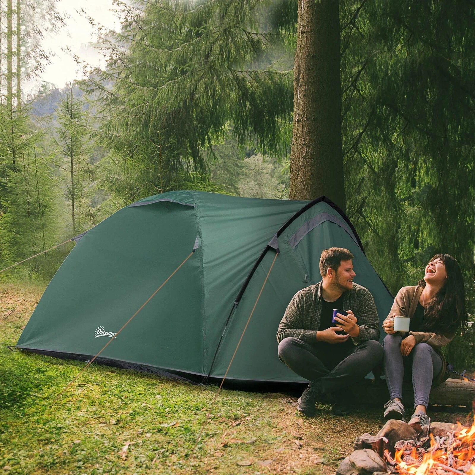 3–4 Person Dome Tent with Large Windows Waterproof Shelter for Family Camping - Home and Garden Furniture Shop - rustic - furniture