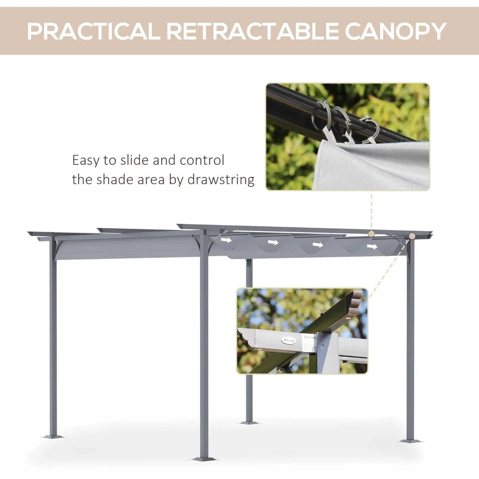 3.5m x 3.5m Metal Pergola Gazebo with Retractable Roof Garden Shade Shelter - Home and Garden Furniture Shop - rustic - furniture