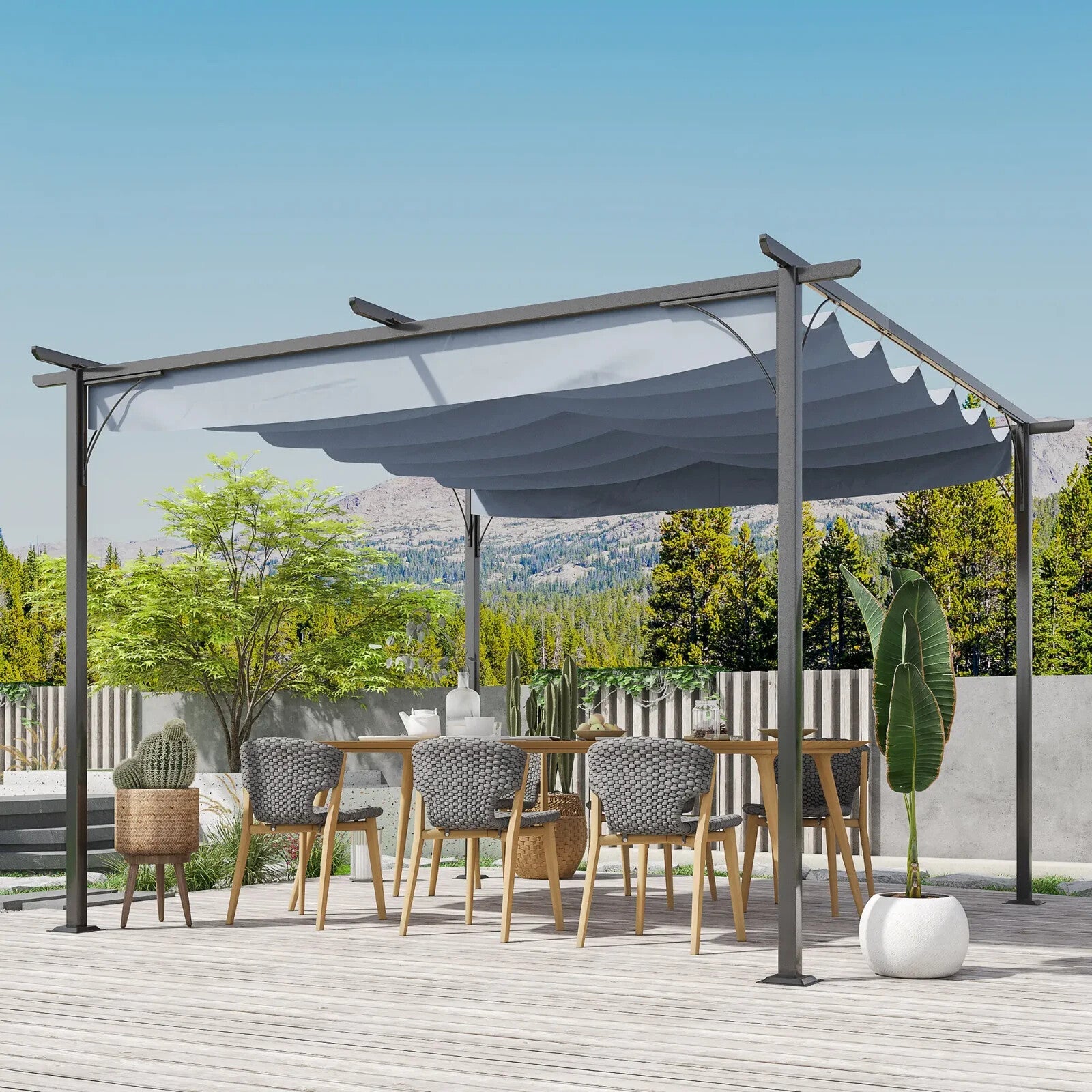 3.5m x 3.5m Metal Pergola Gazebo with Retractable Roof Garden Shade Shelter - Home and Garden Furniture Shop - rustic - furniture