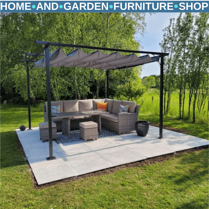 3.5m x 3.5m Metal Pergola Gazebo with Retractable Roof Garden Shade Shelter - Home and Garden Furniture Shop - rustic - furniture