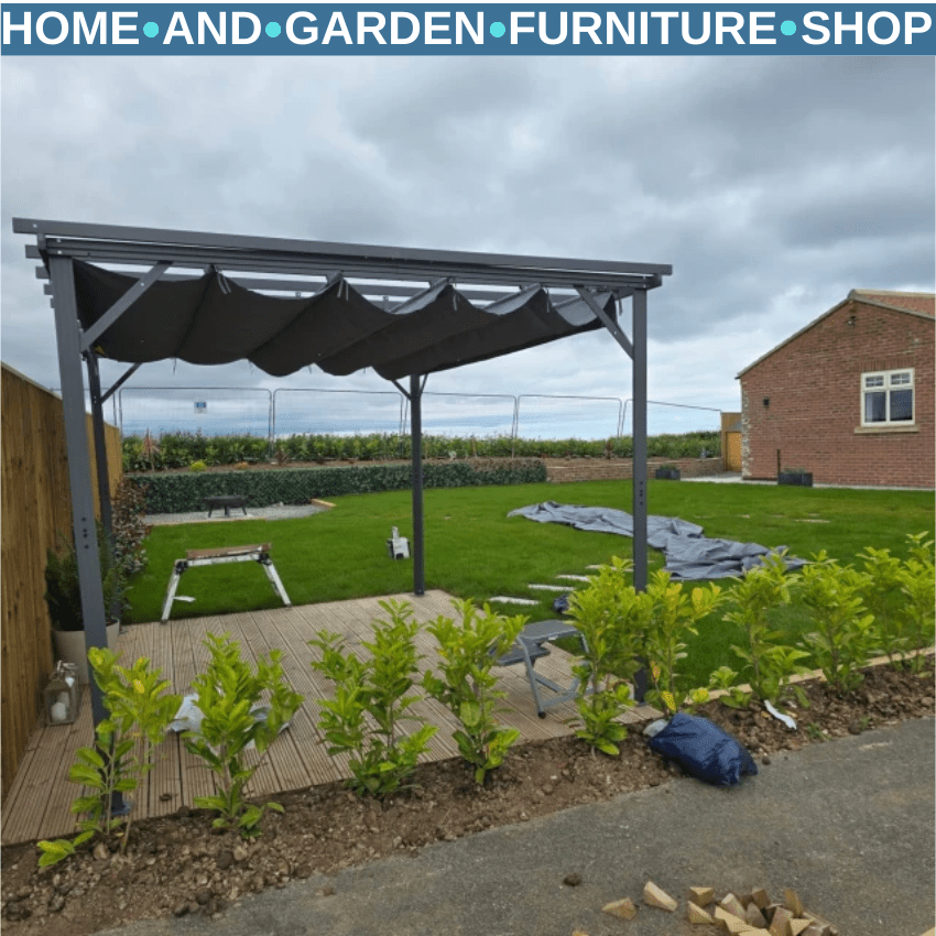 3.6 x 3 m Retractable Garden Pergola Gazebo with Canopy & Curtains for Sun Shade - Home and Garden Furniture Shop - rustic - furniture