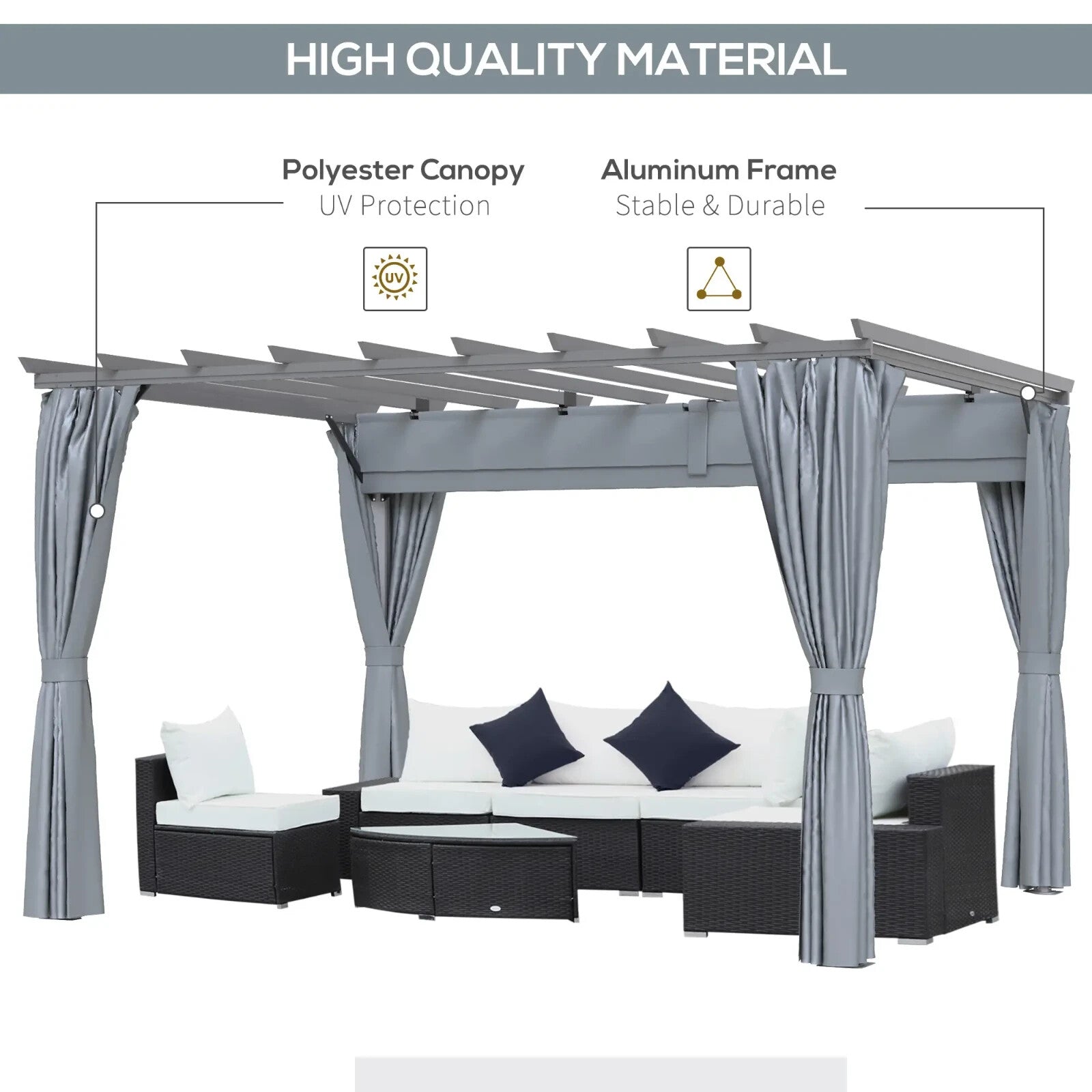 3.6 x 3 m Retractable Garden Pergola Gazebo with Canopy & Curtains for Sun Shade - Home and Garden Furniture Shop - rustic - furniture