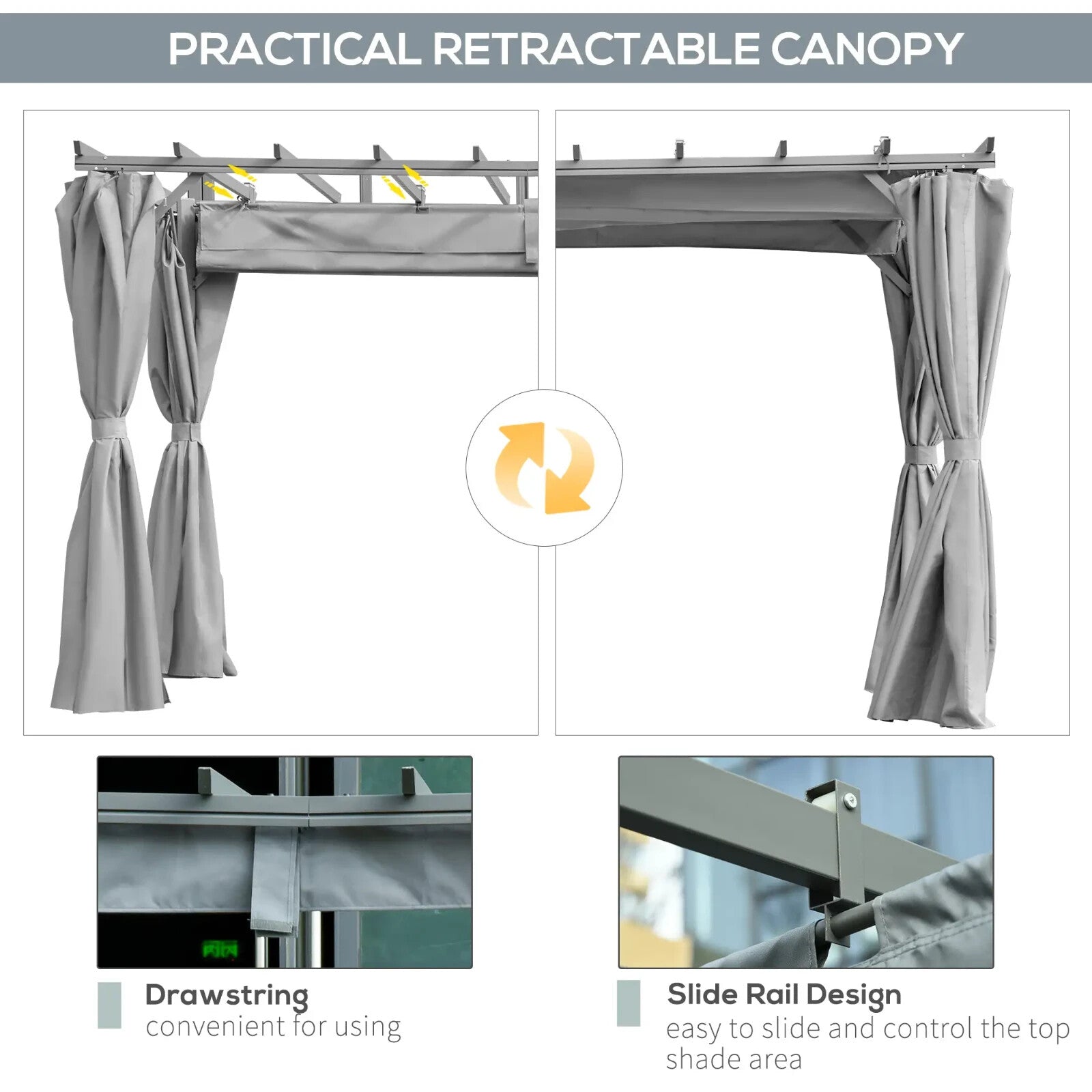 3.6 x 3 m Retractable Garden Pergola Gazebo with Canopy & Curtains for Sun Shade - Home and Garden Furniture Shop - rustic - furniture