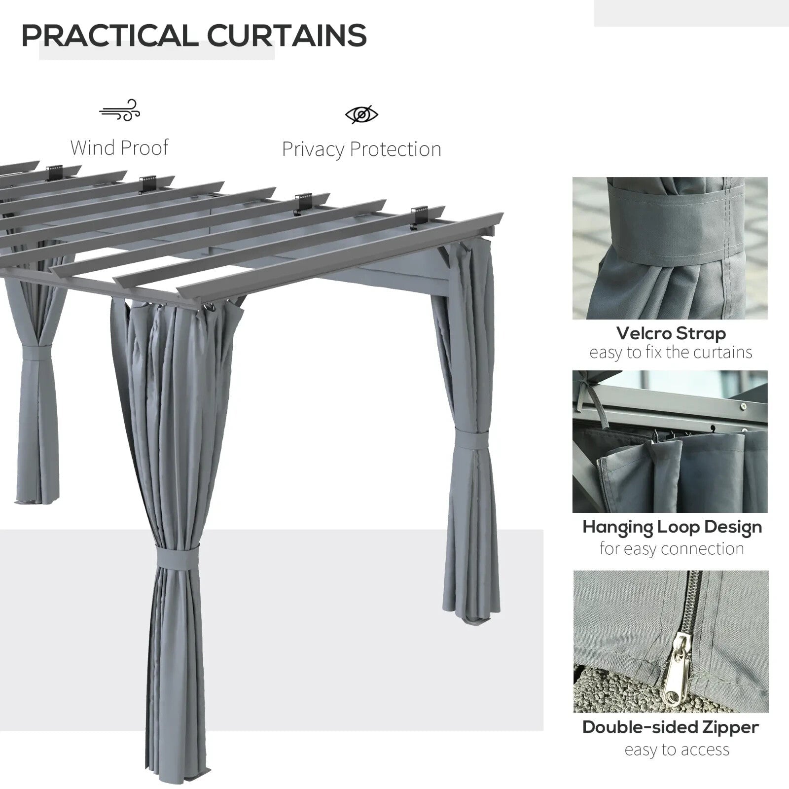 3.6 x 3 m Retractable Garden Pergola Gazebo with Canopy & Curtains for Sun Shade - Home and Garden Furniture Shop - rustic - furniture