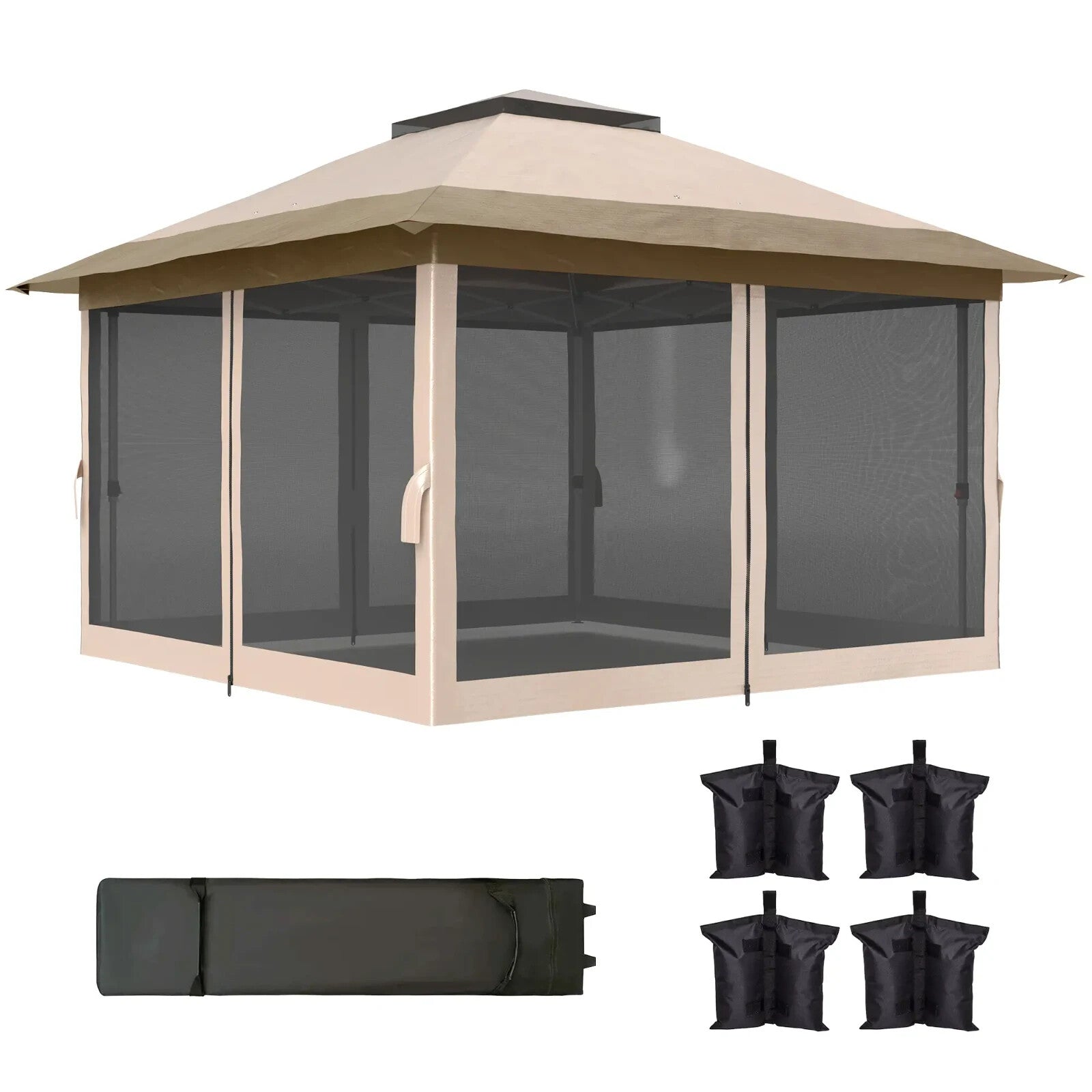 3.6 x 3.6 m Pop Up Gazebo with Mesh Sides Height Adjustable Event Tent w/ Wheels - Home and Garden Furniture Shop - rustic - furniture