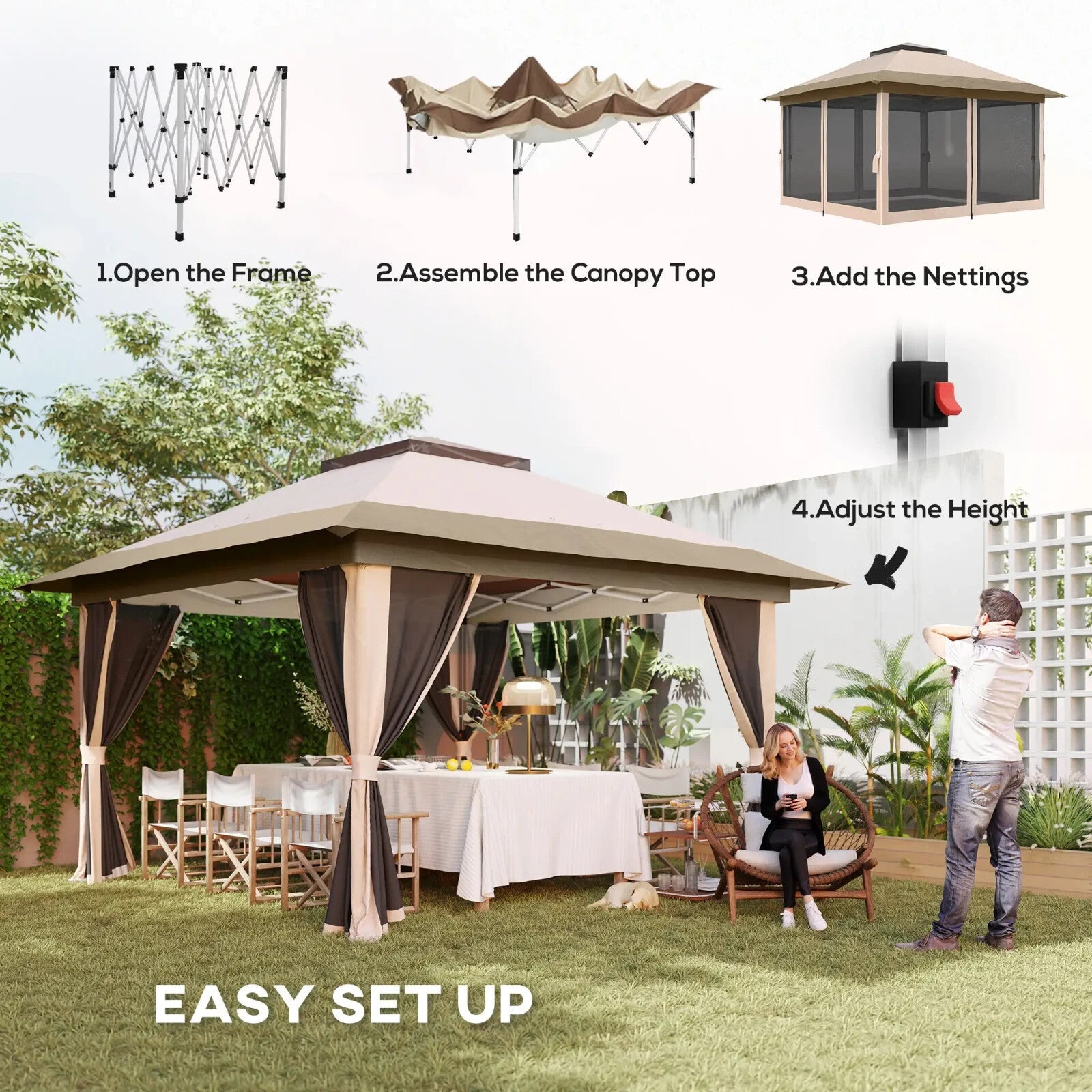 3.6 x 3.6 m Pop Up Gazebo with Mesh Sides Height Adjustable Event Tent w/ Wheels - Home and Garden Furniture Shop - rustic - furniture