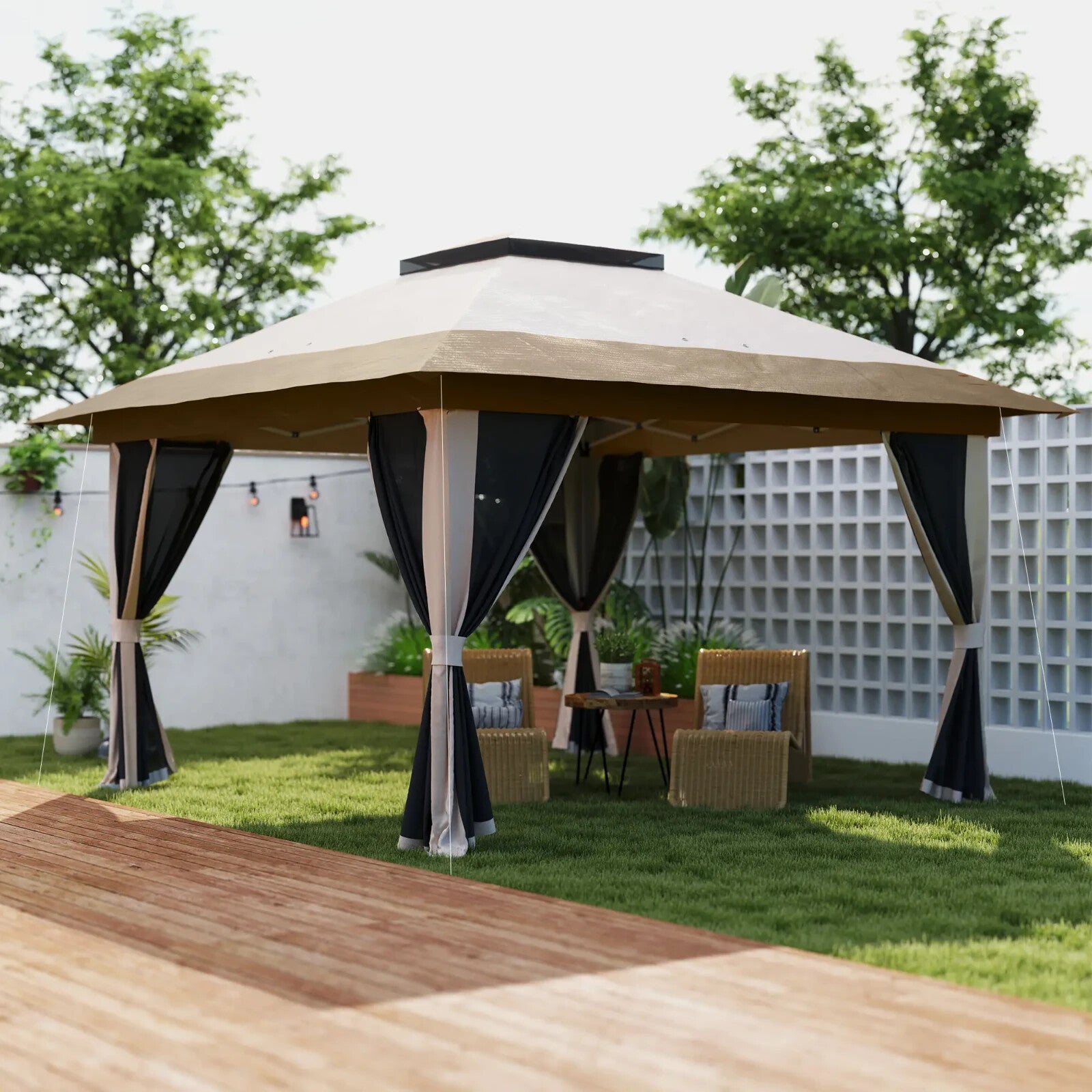 3.6 x 3.6 m Pop Up Gazebo with Mesh Sides Height Adjustable Event Tent w/ Wheels - Home and Garden Furniture Shop - rustic - furniture