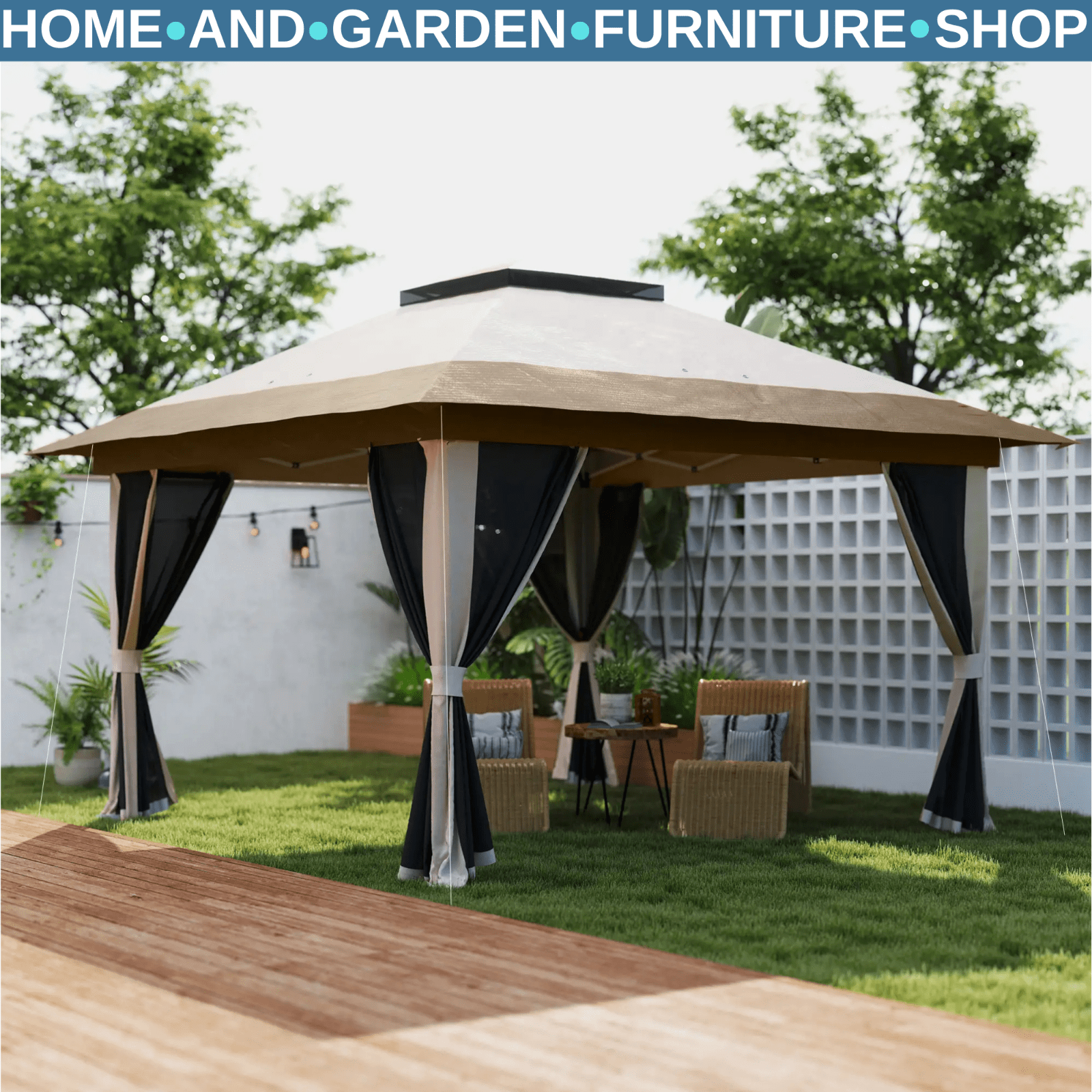 3.6 x 3.6 m Pop Up Gazebo with Mesh Sides Height Adjustable Event Tent w/ Wheels - Home and Garden Furniture Shop - rustic - furniture