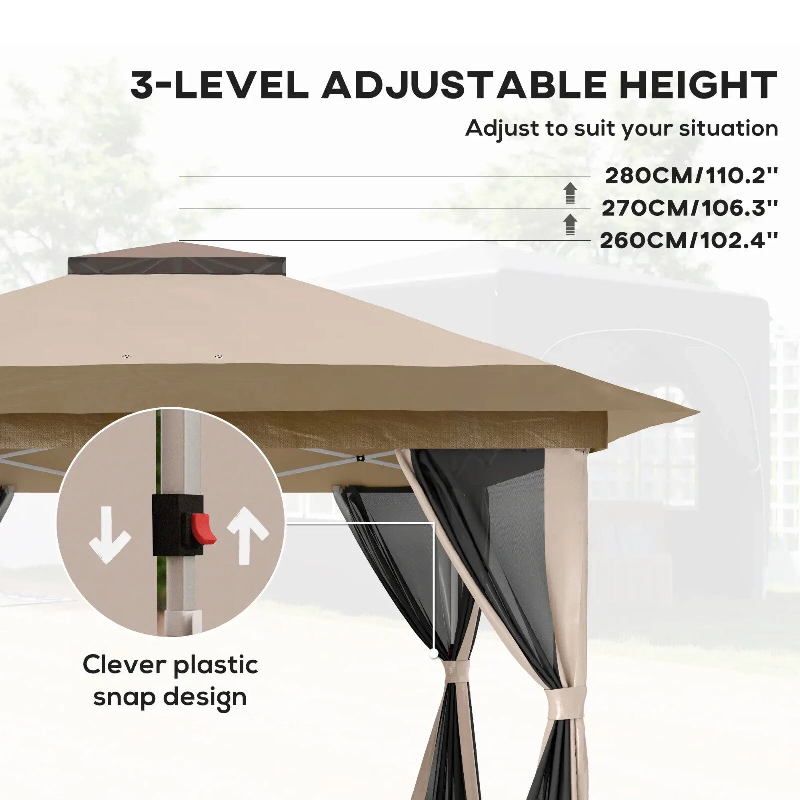 3.6 x 3.6 m Pop Up Gazebo with Mesh Sides Height Adjustable Event Tent w/ Wheels - Home and Garden Furniture Shop - rustic - furniture